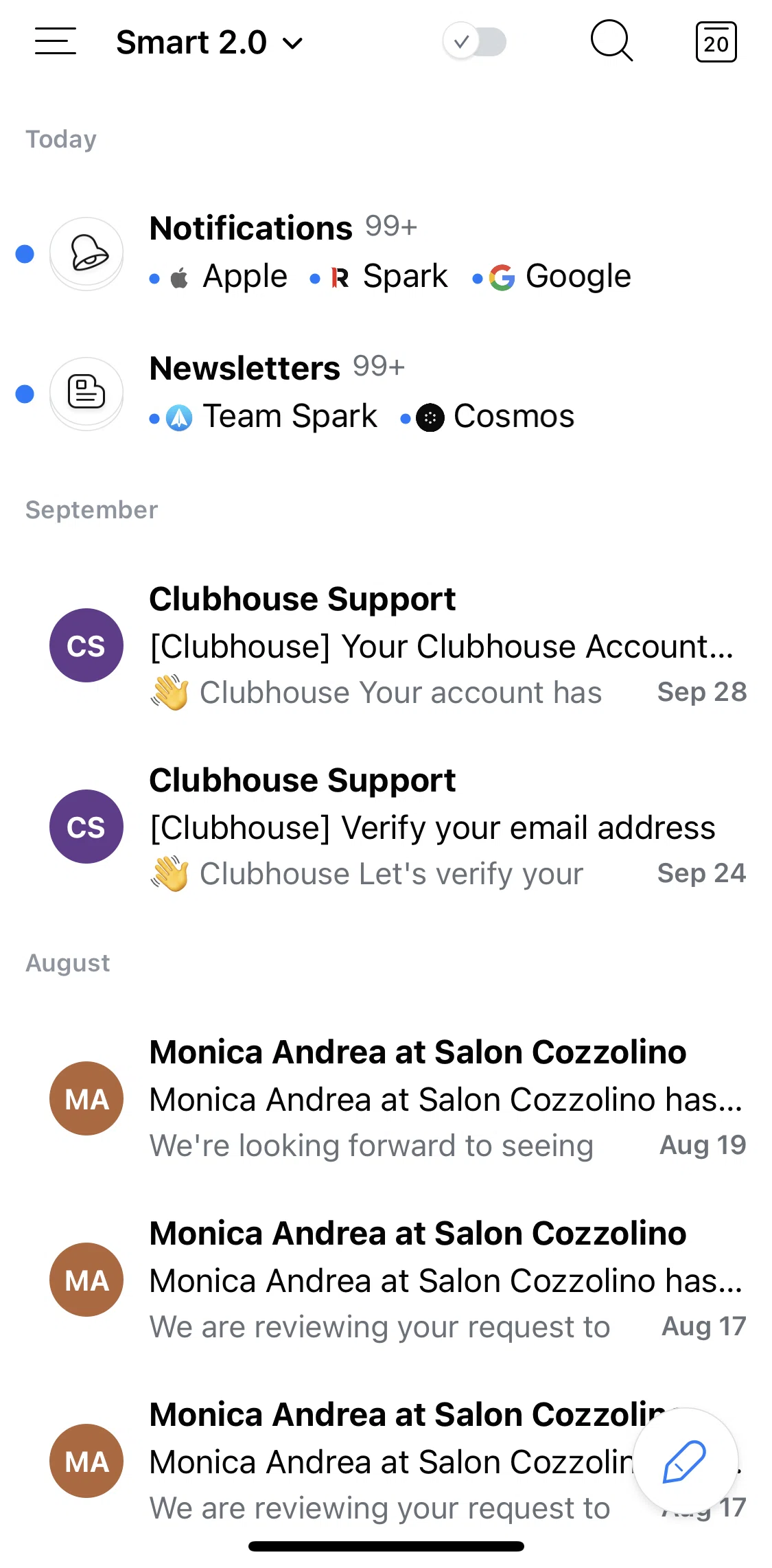 Spark Mail Screen screen in the Navigation sidebar flow