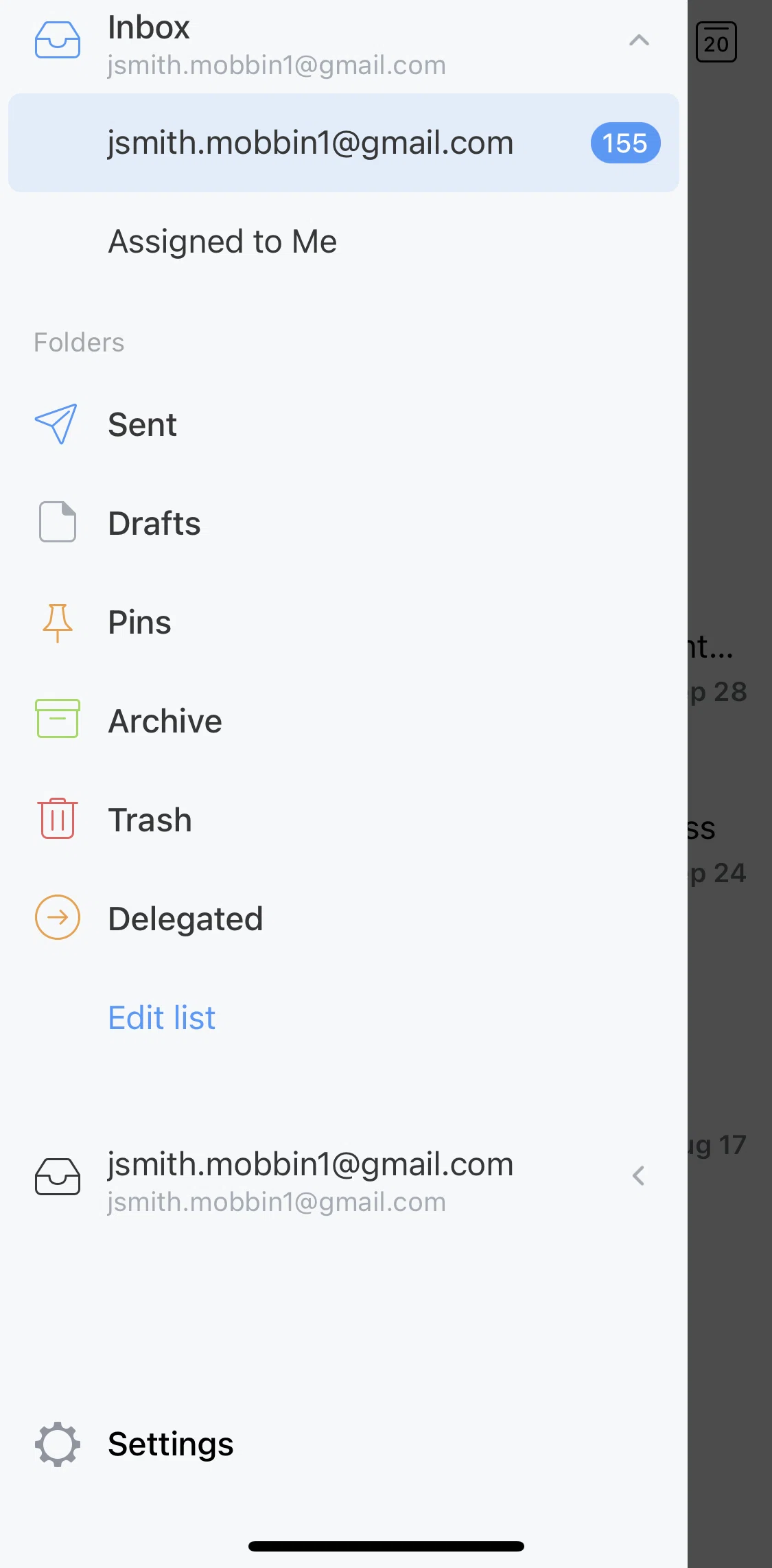 Spark Mail Screen screen in the Sent flow