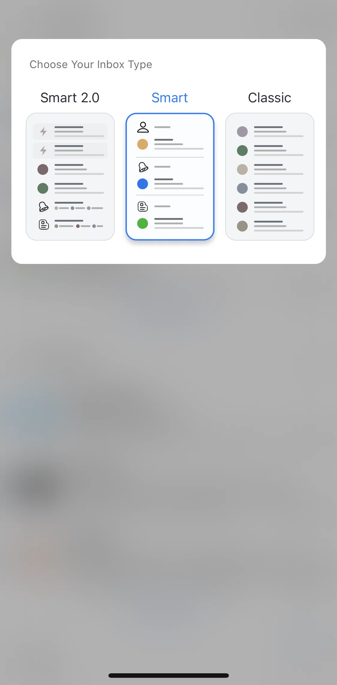Spark Mail Screen screen in the Switching to Classic flow