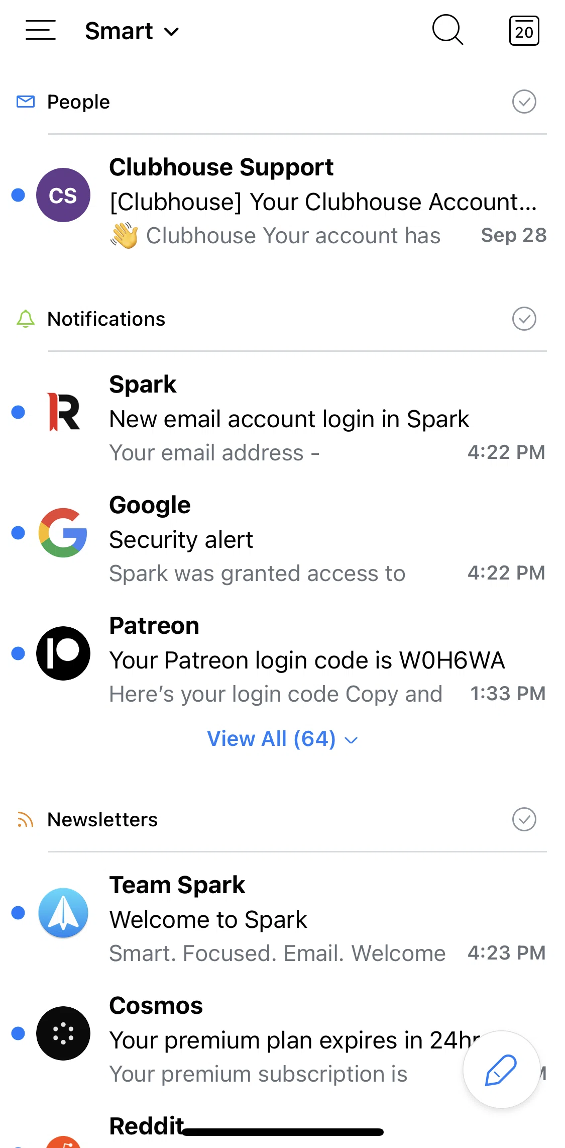 Spark Mail Screen screen in the Switching to Smart 2.0 flow