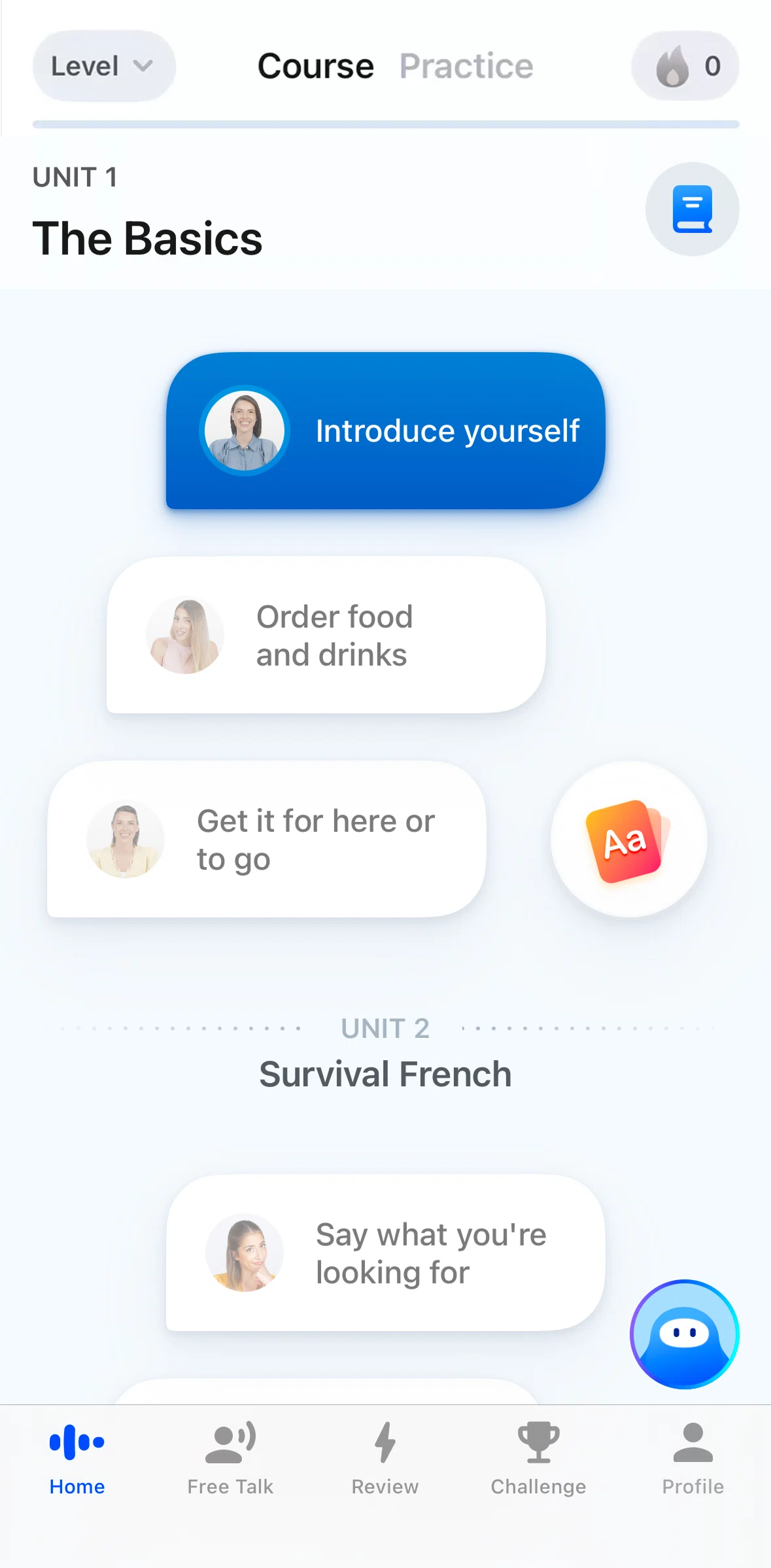 Speak Screen screen in the Chatting with Tutor flow