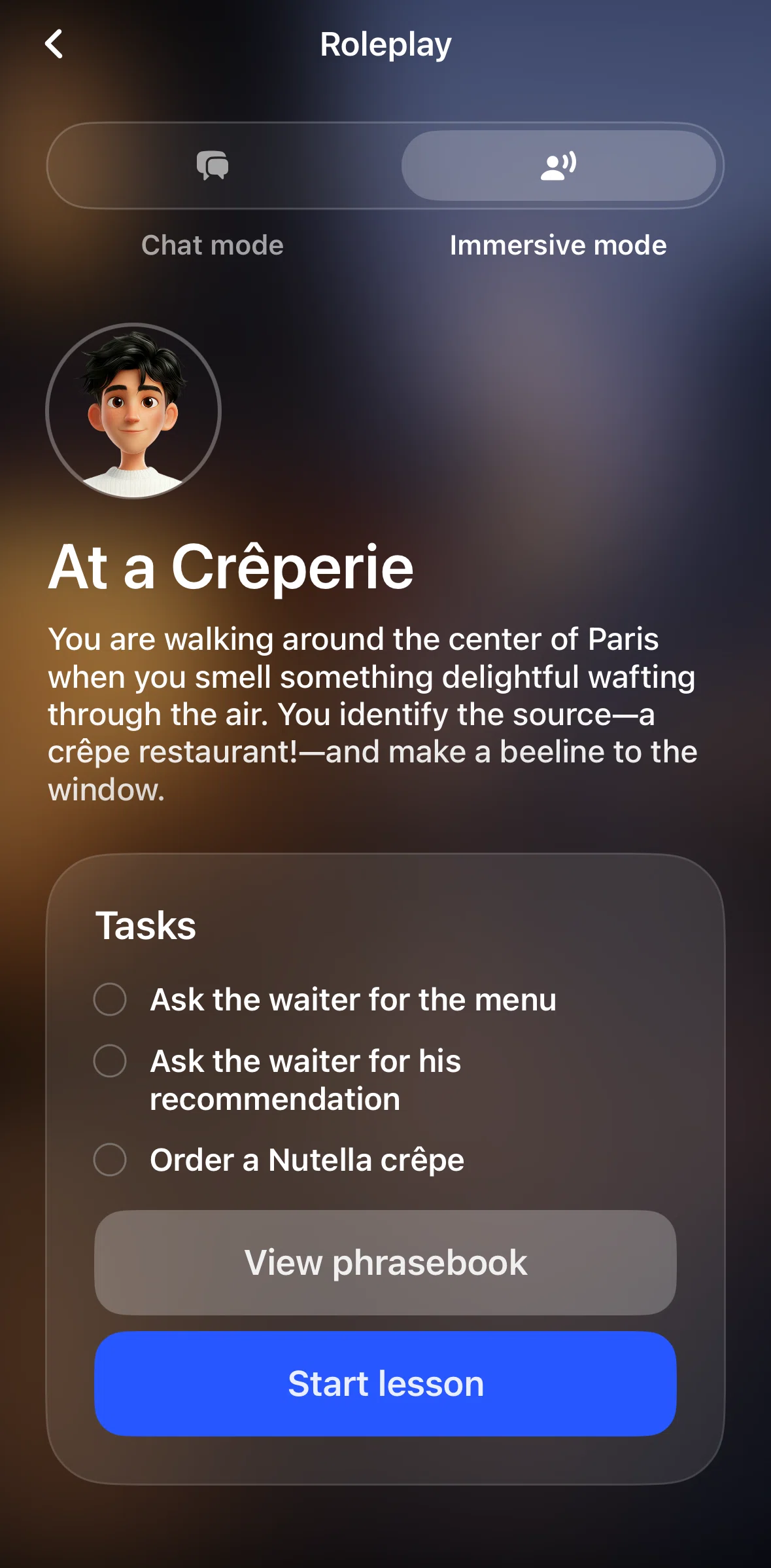 Speak Screen screen in the Completing roleplay lesson flow