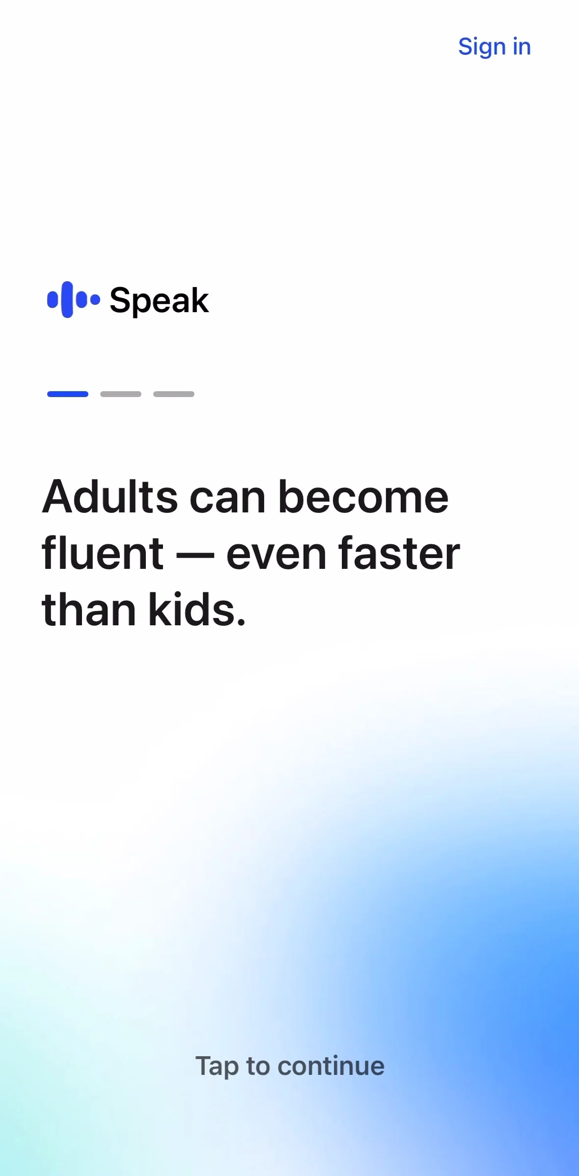 Speak Screen screen in the Logging in flow