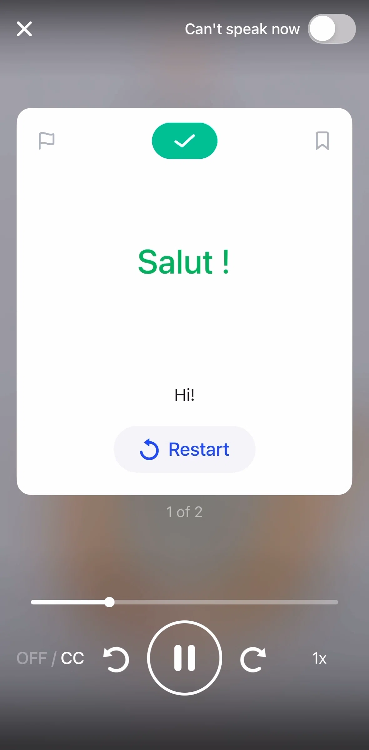 Speak Screen screen in the Pausing a video flow