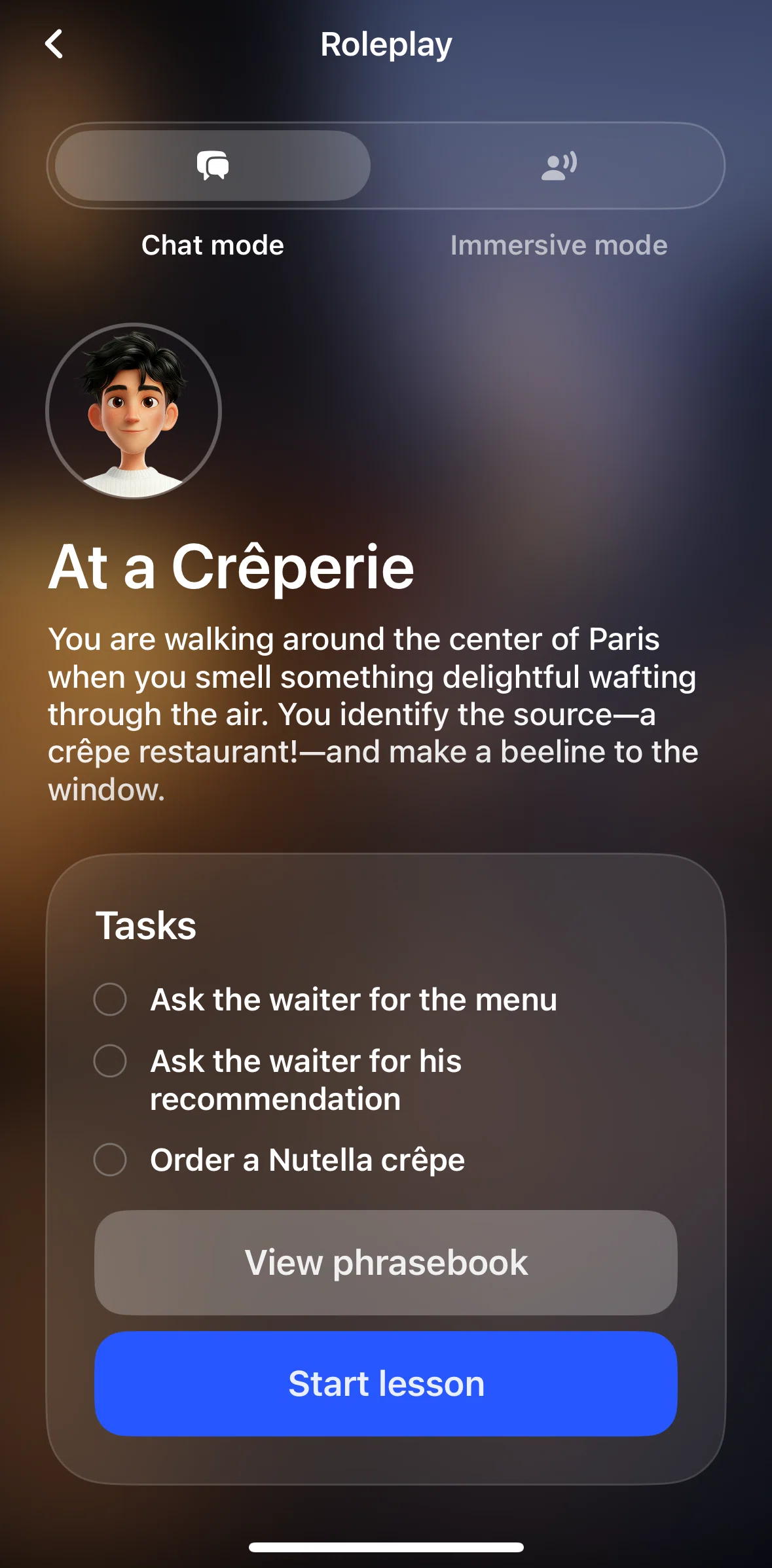 Speak Screen screen in the Phrasebook flow