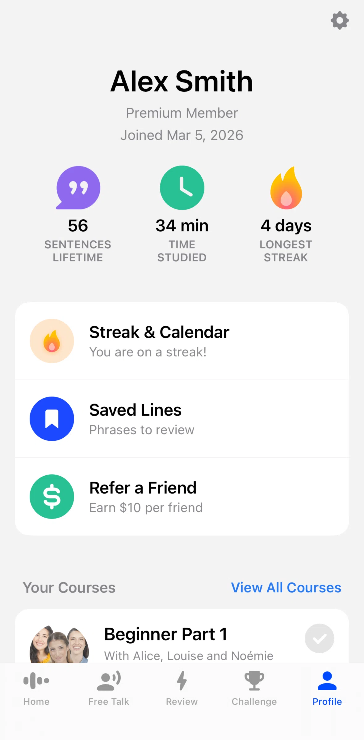 Speak Screen screen in the Saved lines flow