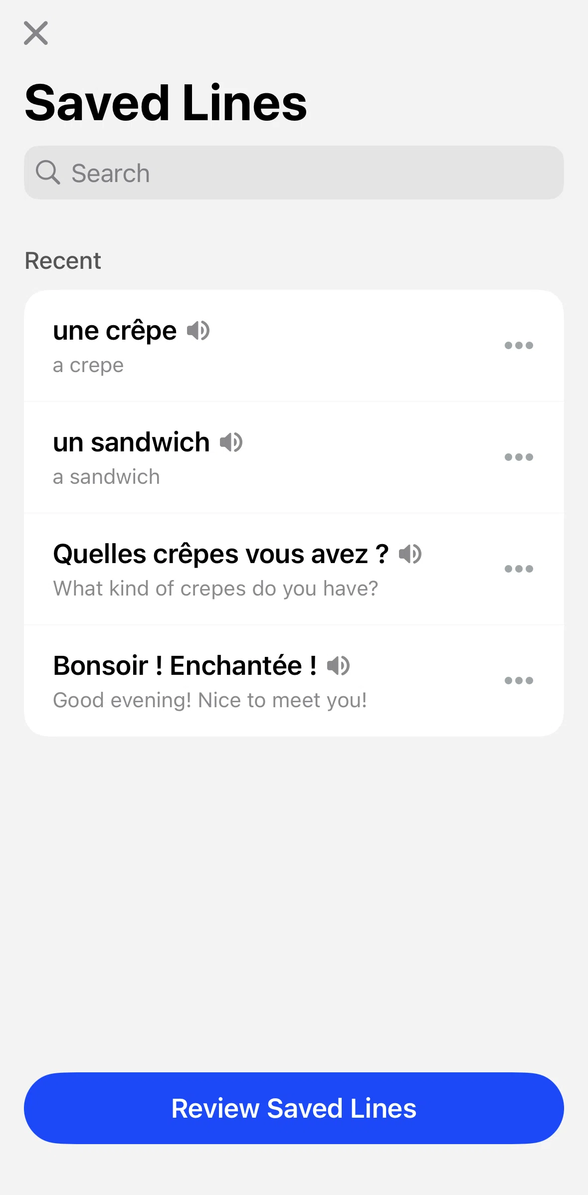 Speak Screen screen in the Searching a line flow
