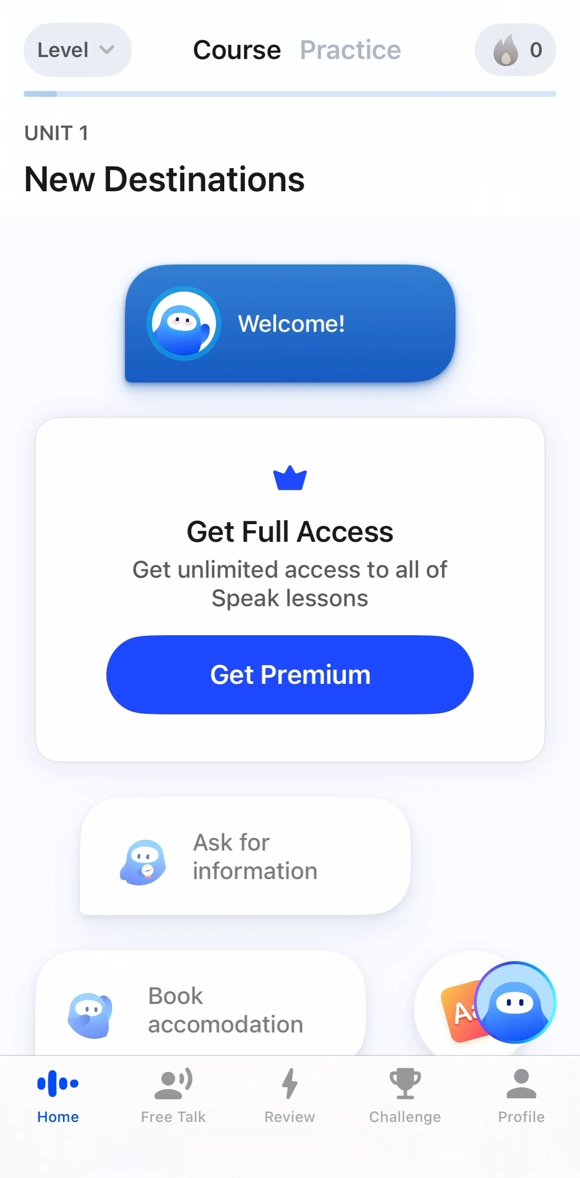 Speak Screen screen in the Subscribing to Speak flow