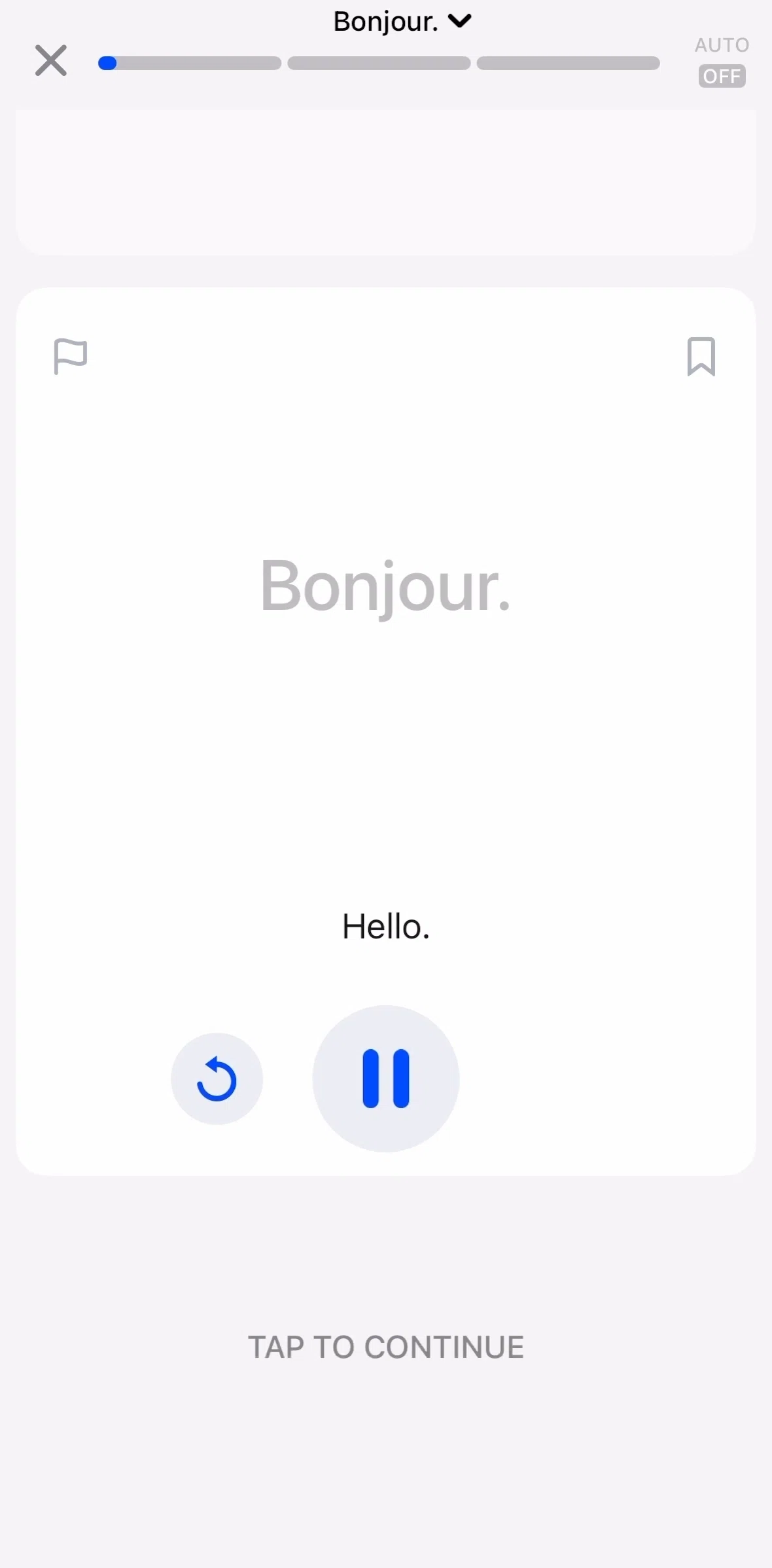 Speak Screen screen in the Turning on auto mode flow