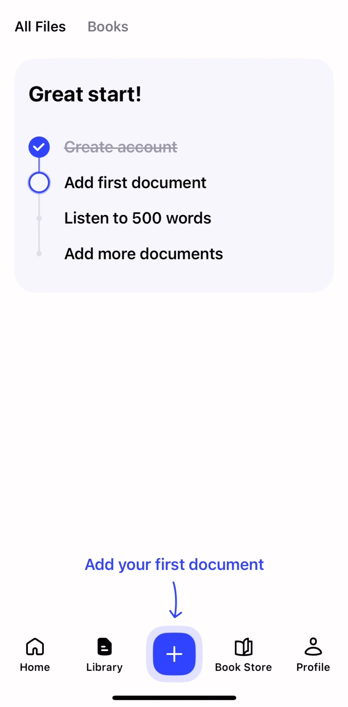 Speechify Screen screen in the Adding a document flow
