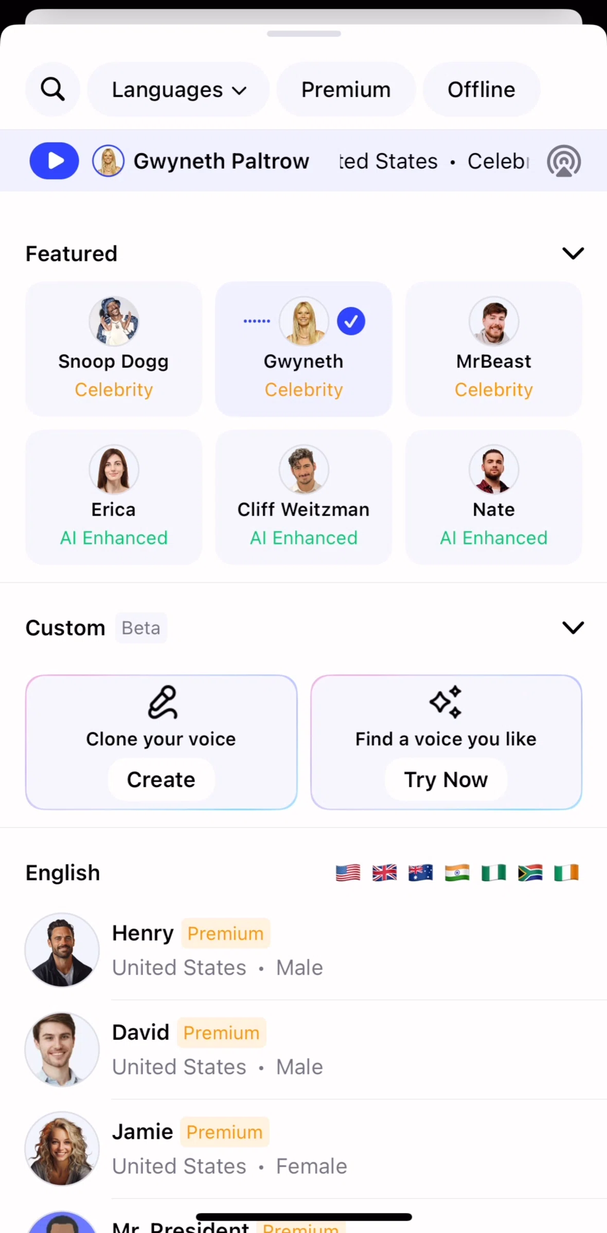 Speechify Screen screen in the Cloning a voice flow