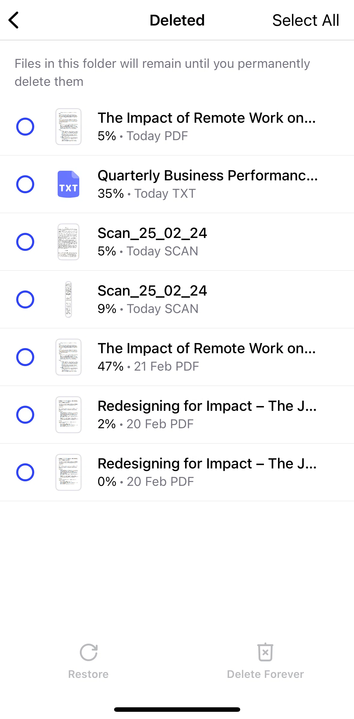 Speechify Screen screen in the Permanently deleting files flow