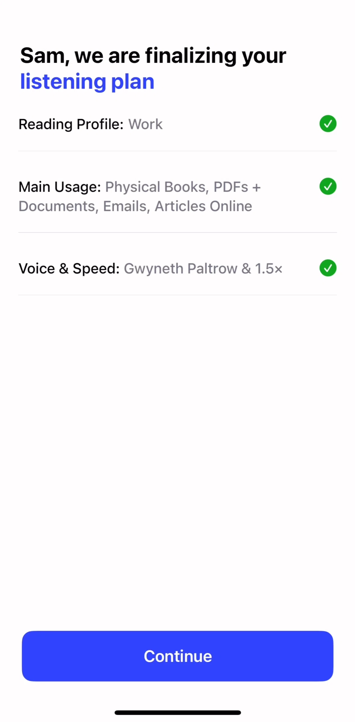 Speechify Screen screen in the Subscribing to premium flow