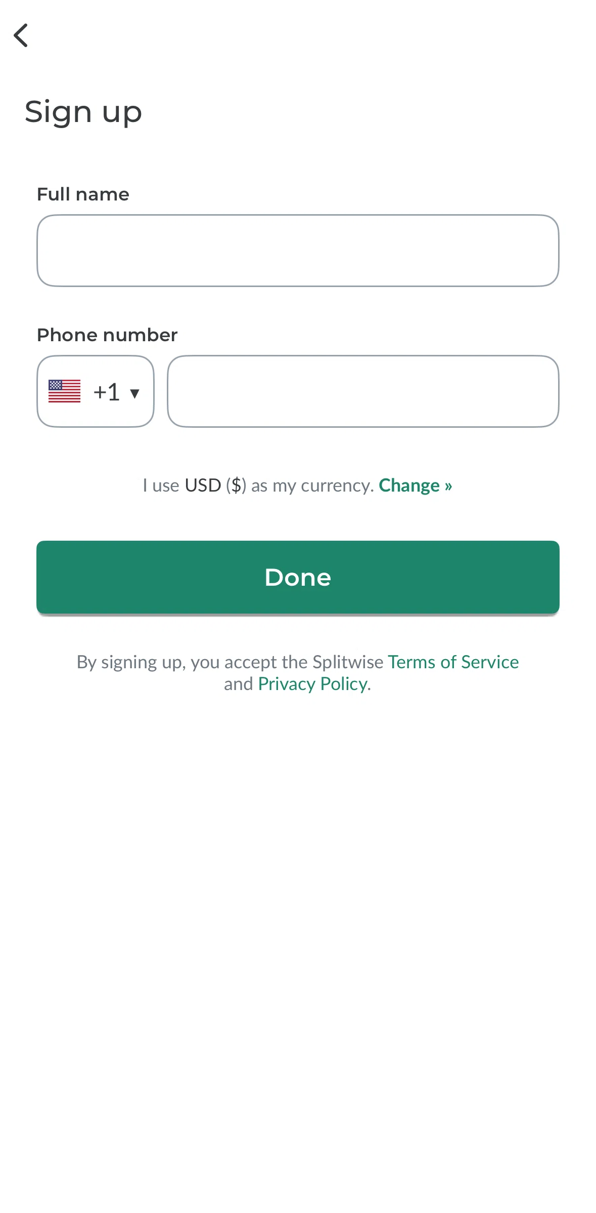 Splitwise Screen screen in the Changing a country flow