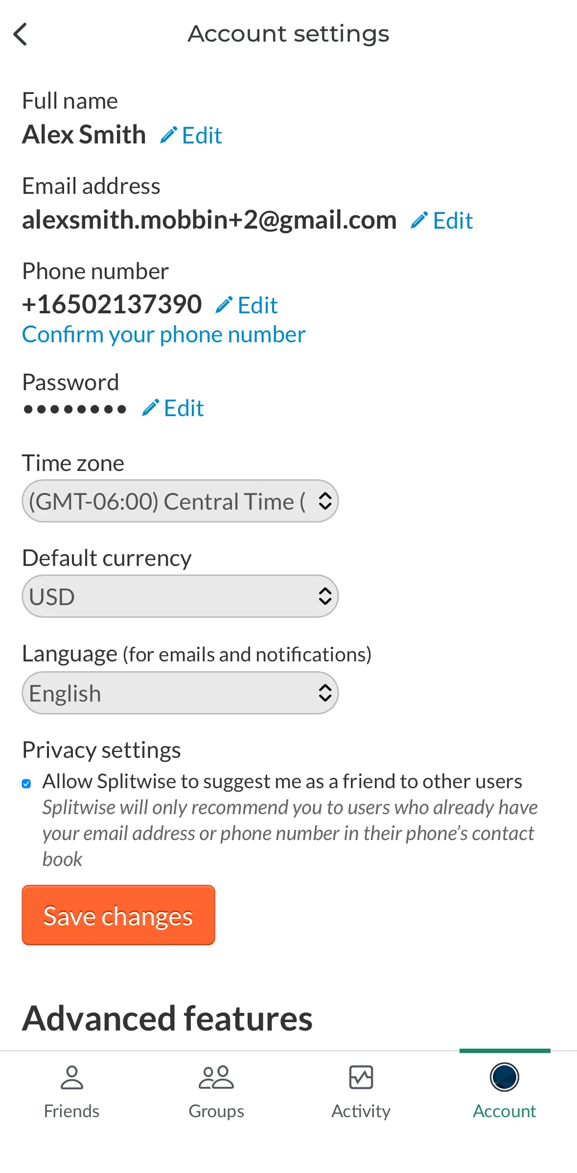 Splitwise Screen screen in the Changing password flow
