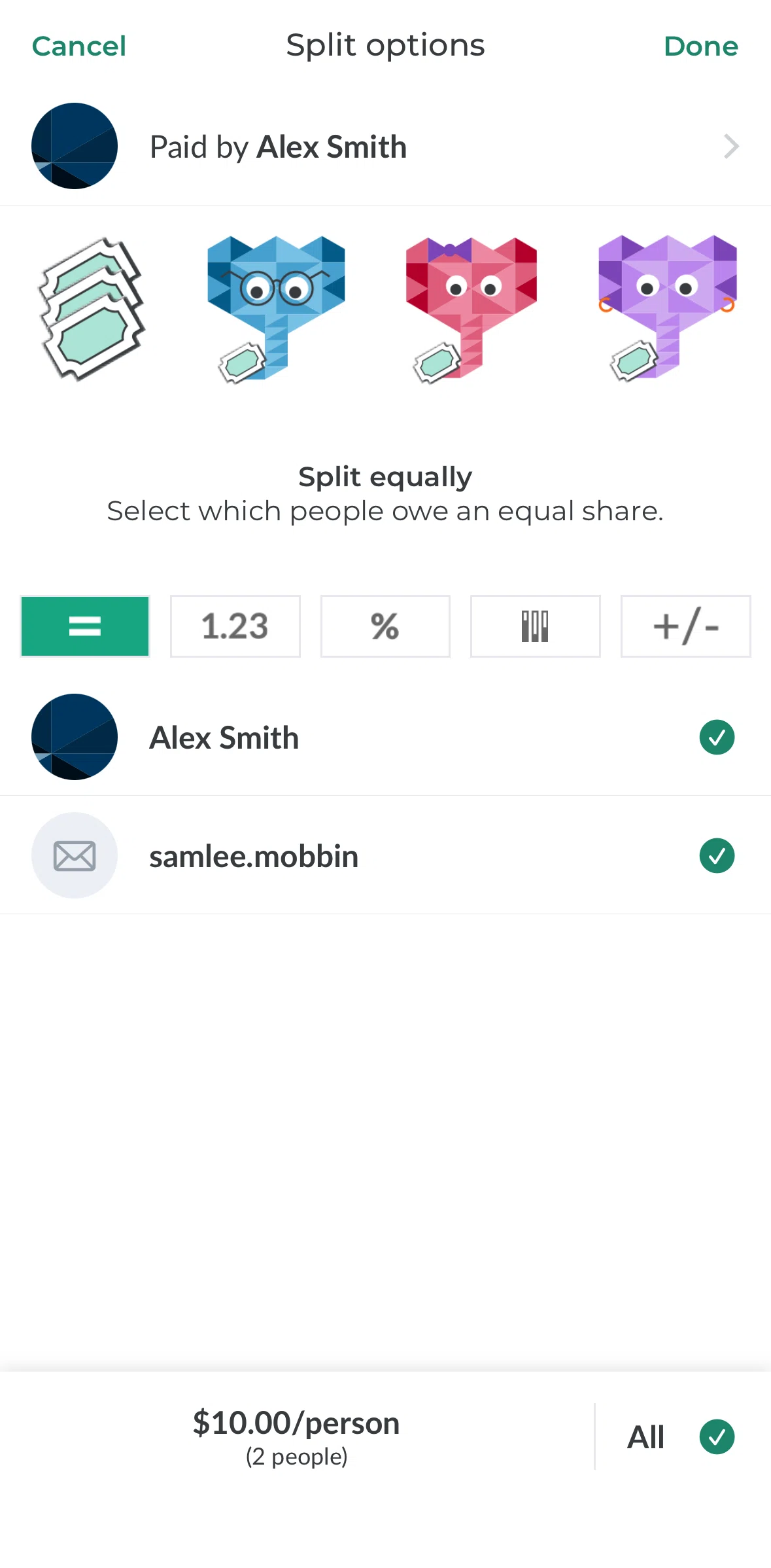 Splitwise Screen screen in the Changing payer flow