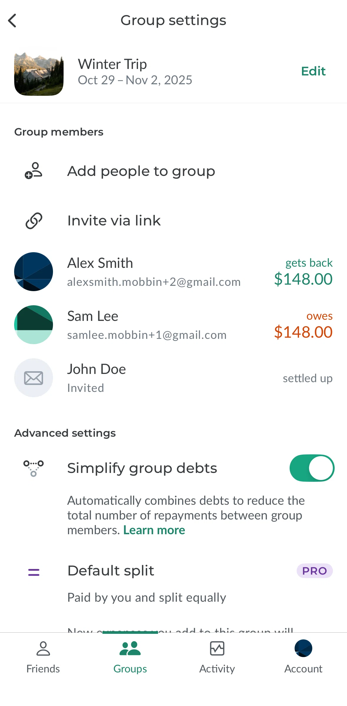 Splitwise Screen screen in the Copying a link flow