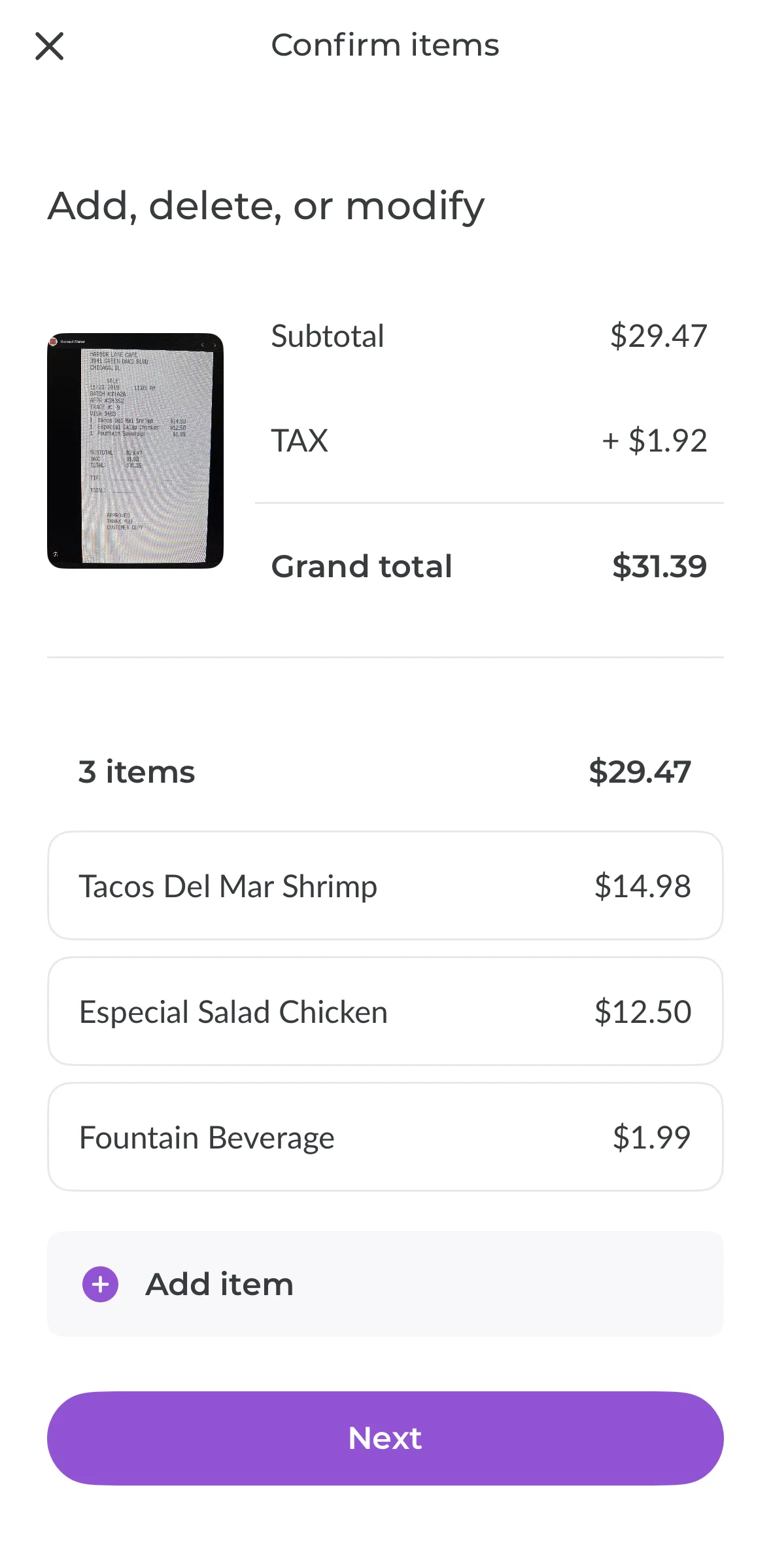 Splitwise Screen screen in the Deleting an item flow