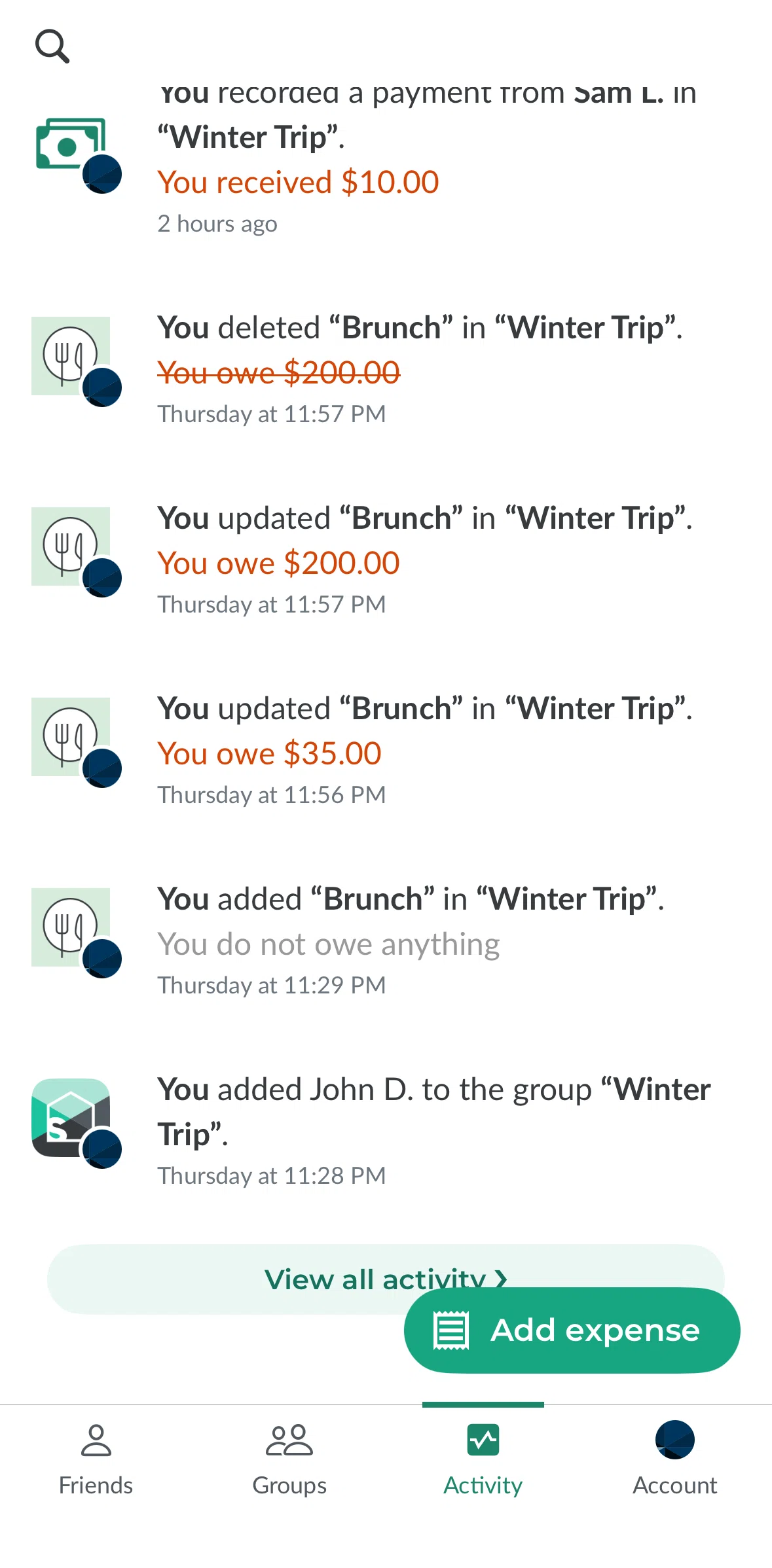 Splitwise Screen screen in the Expense detail flow