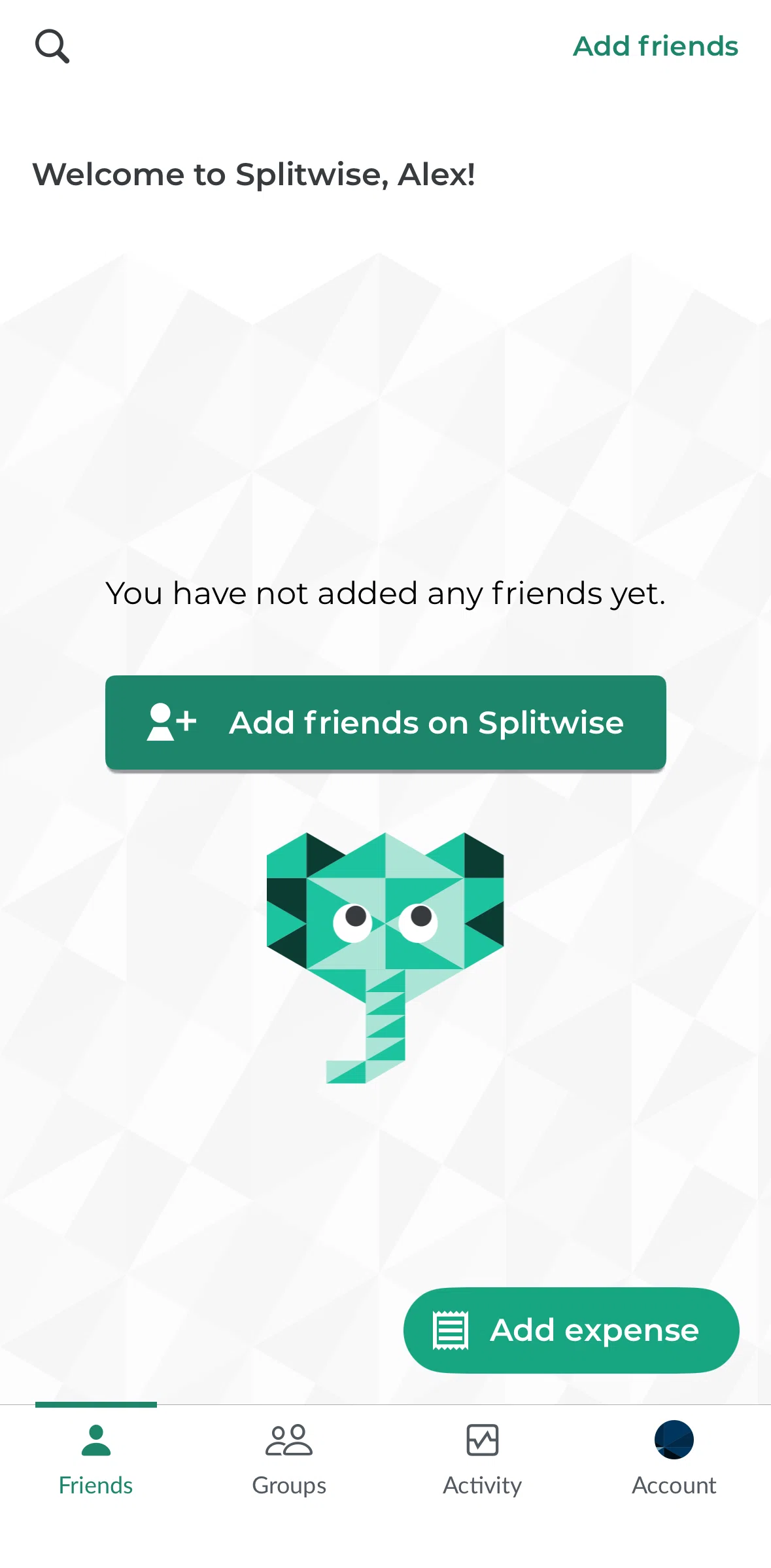Splitwise Screen screen in the Friends flow