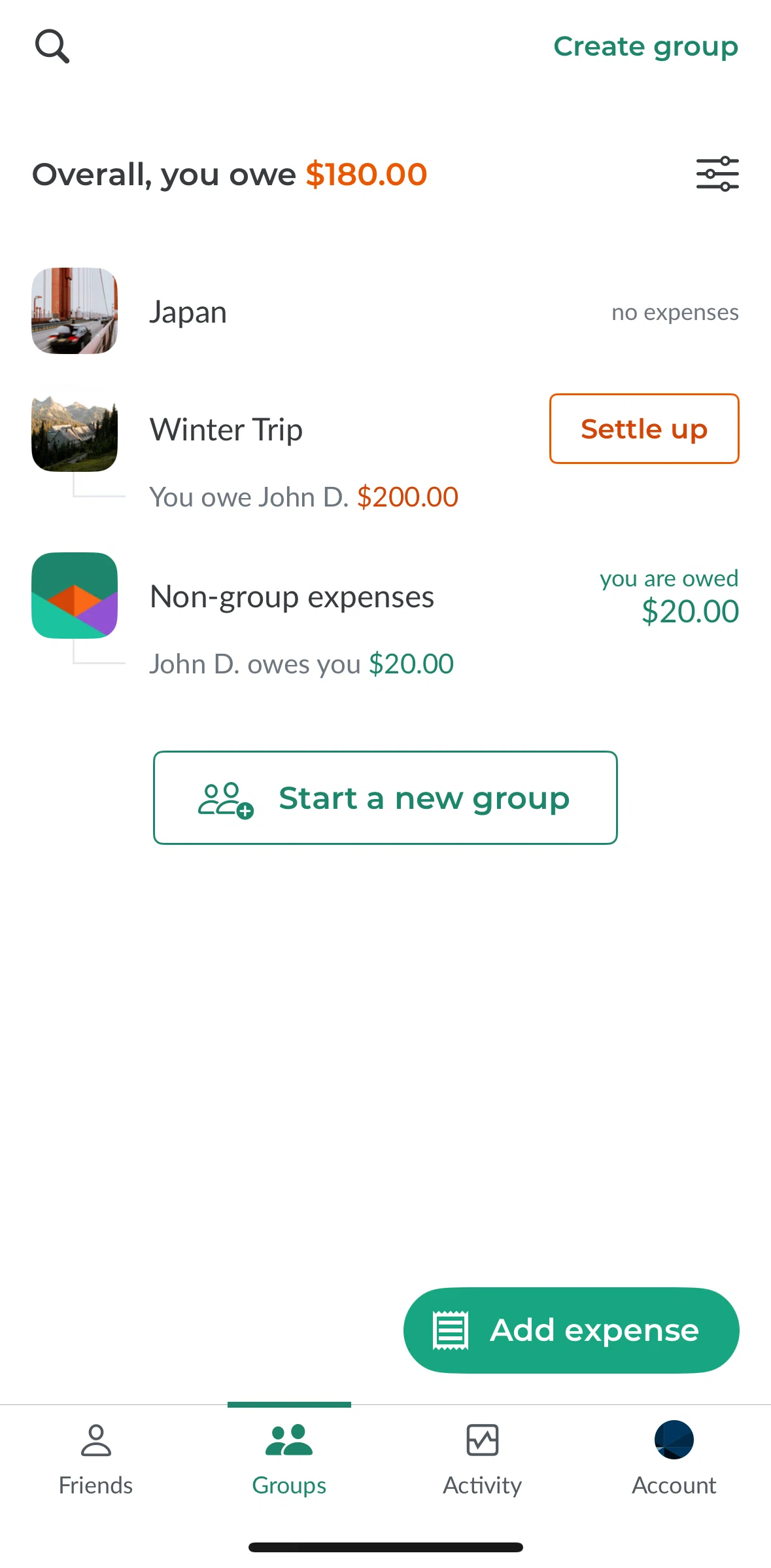 Splitwise Screen screen in the Group detail flow