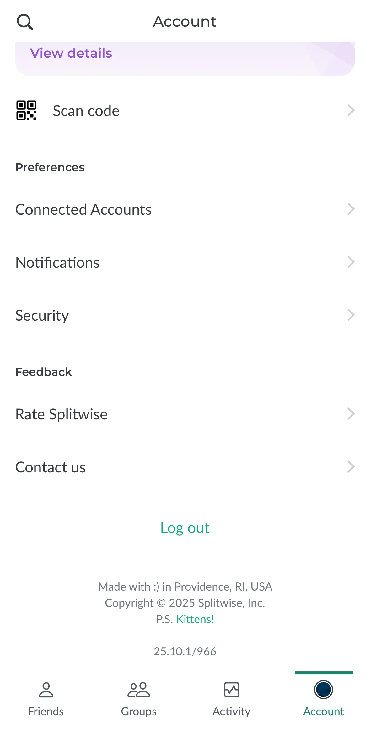 Splitwise Screen screen in the Logging out flow