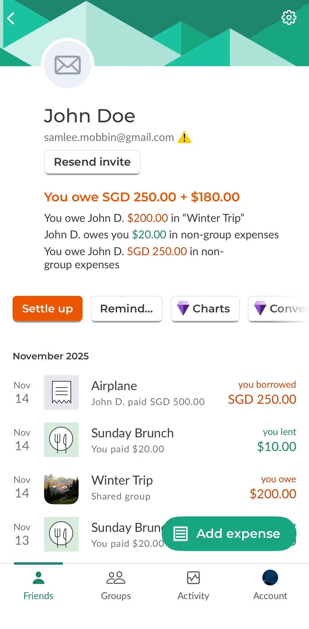 Splitwise Screen screen in the Sending a reminder flow