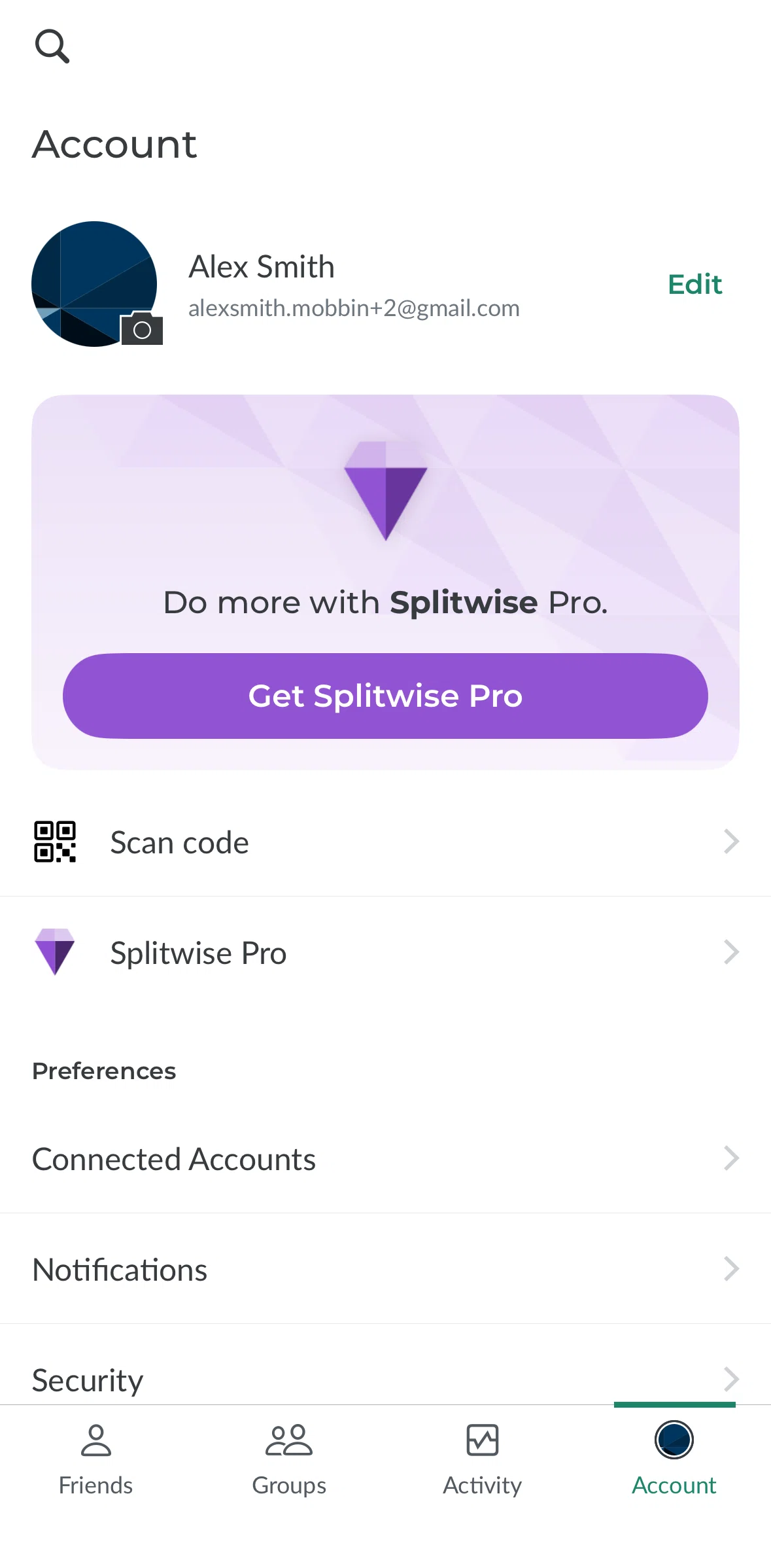 Splitwise Screen screen in the Subscribing to Splitwise Pro flow