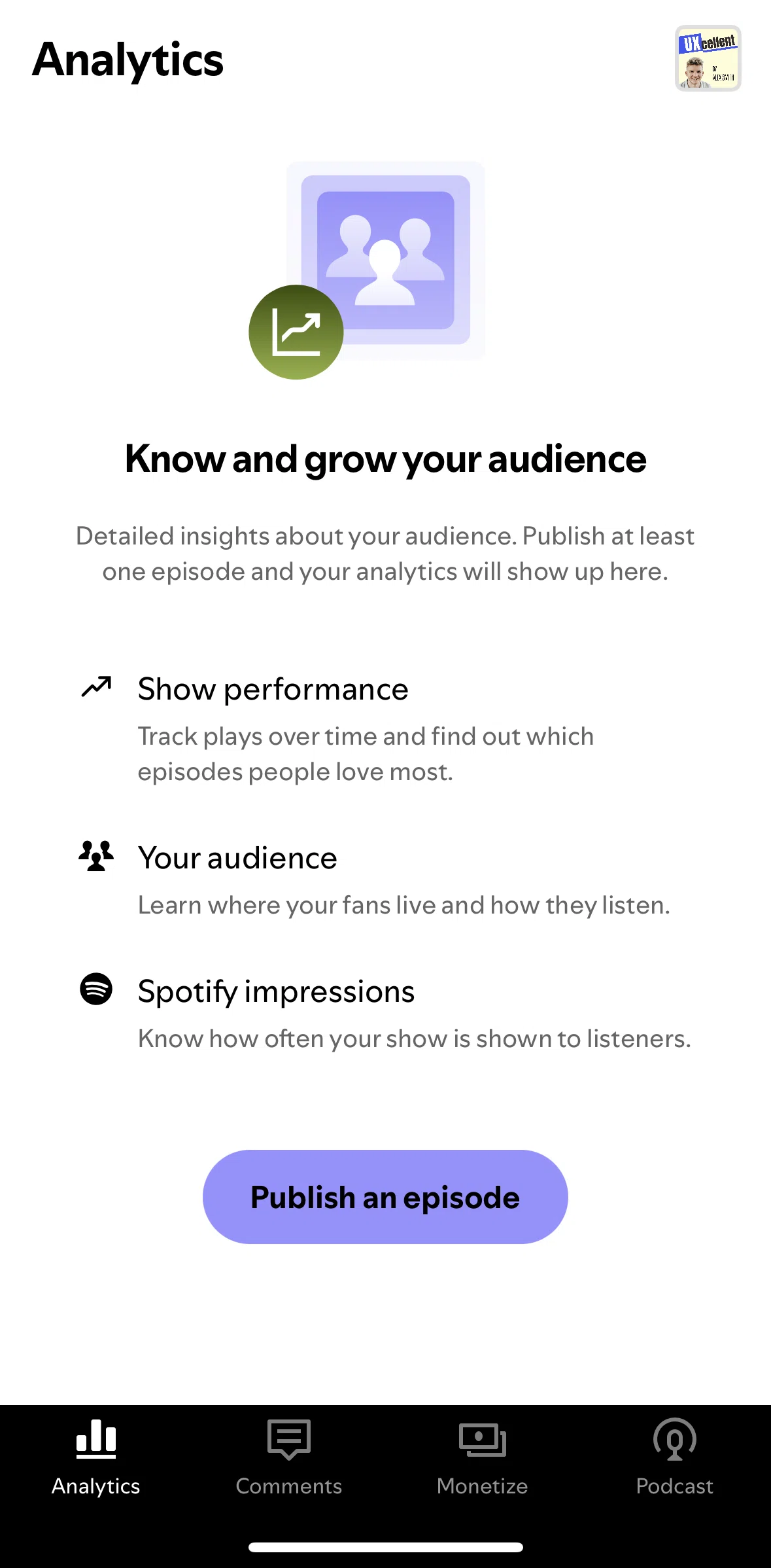 Spotify for Creators Screen screen in the Analytics flow