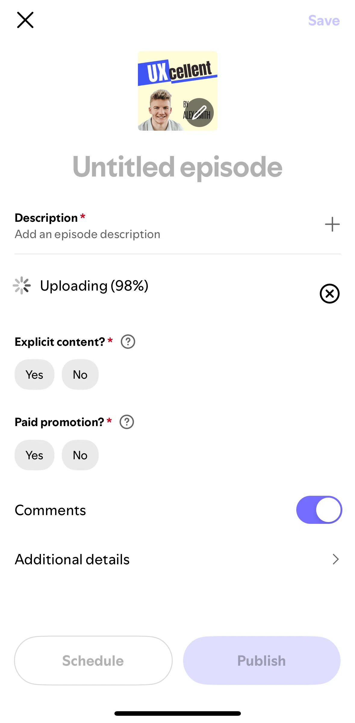 Spotify for Creators Screen screen in the Canceling upload flow