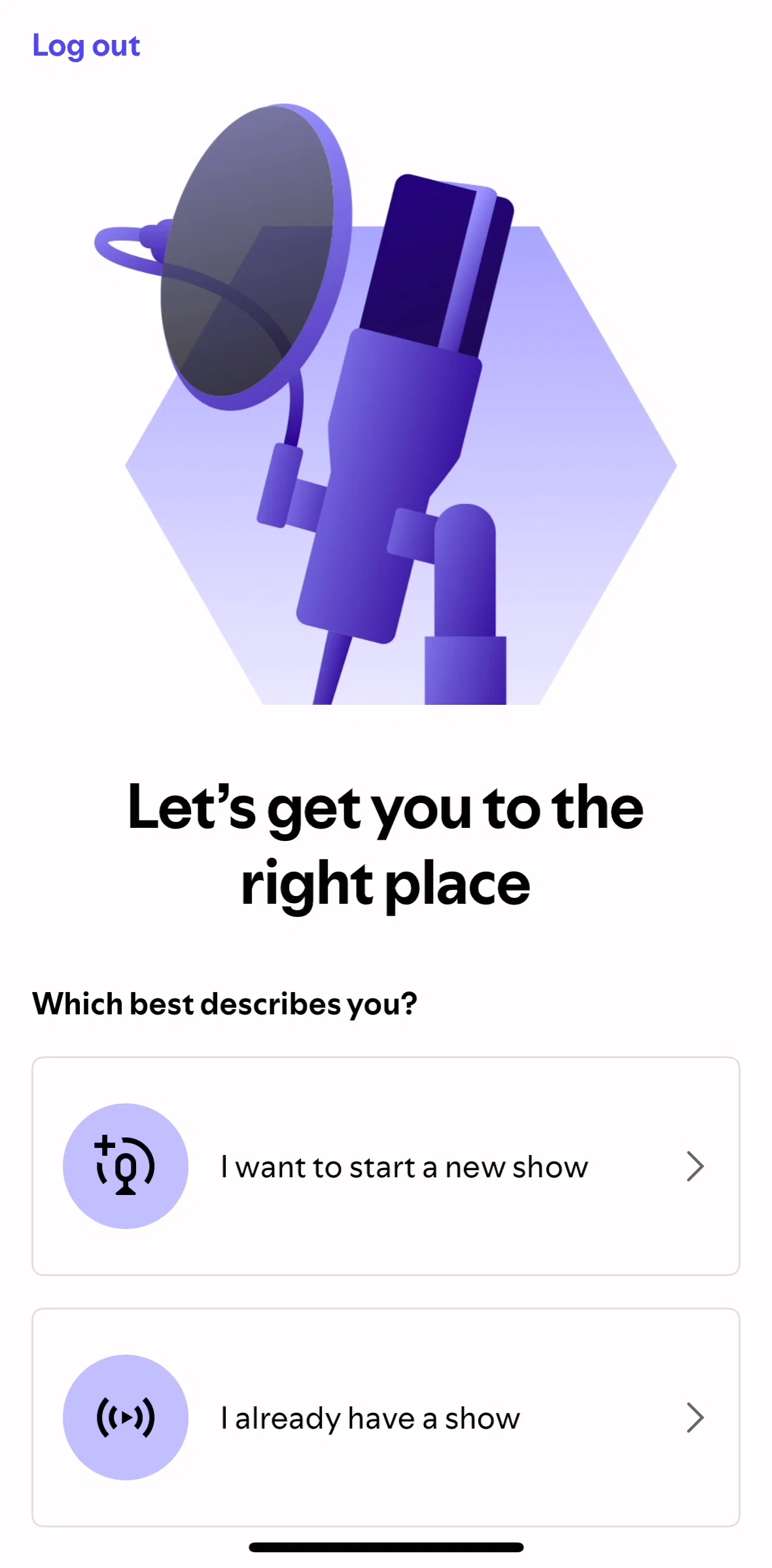 Spotify for Creators Screen screen in the Creating a new show flow