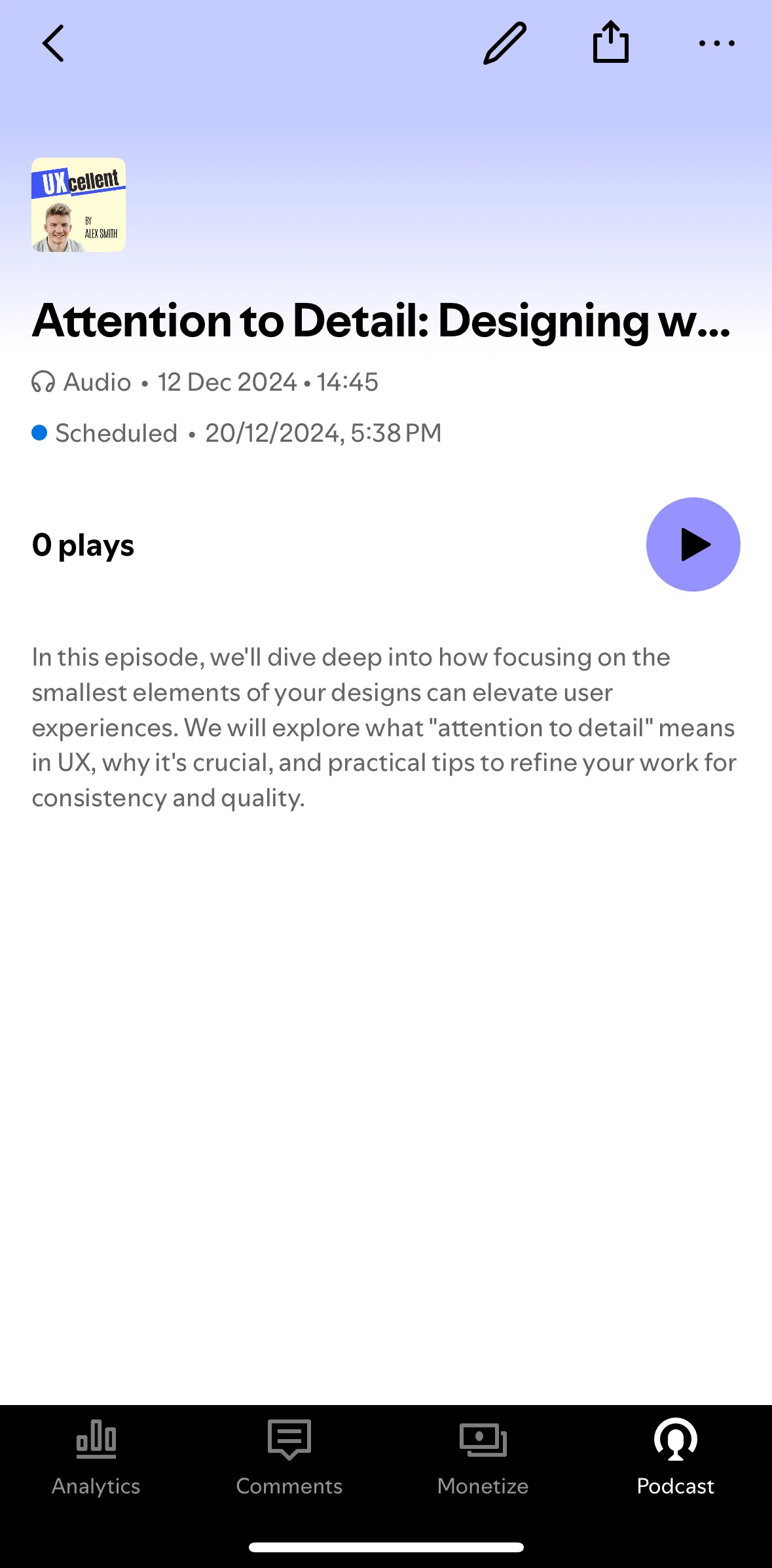 Spotify for Creators Screen screen in the Playing an episode (video) flow
