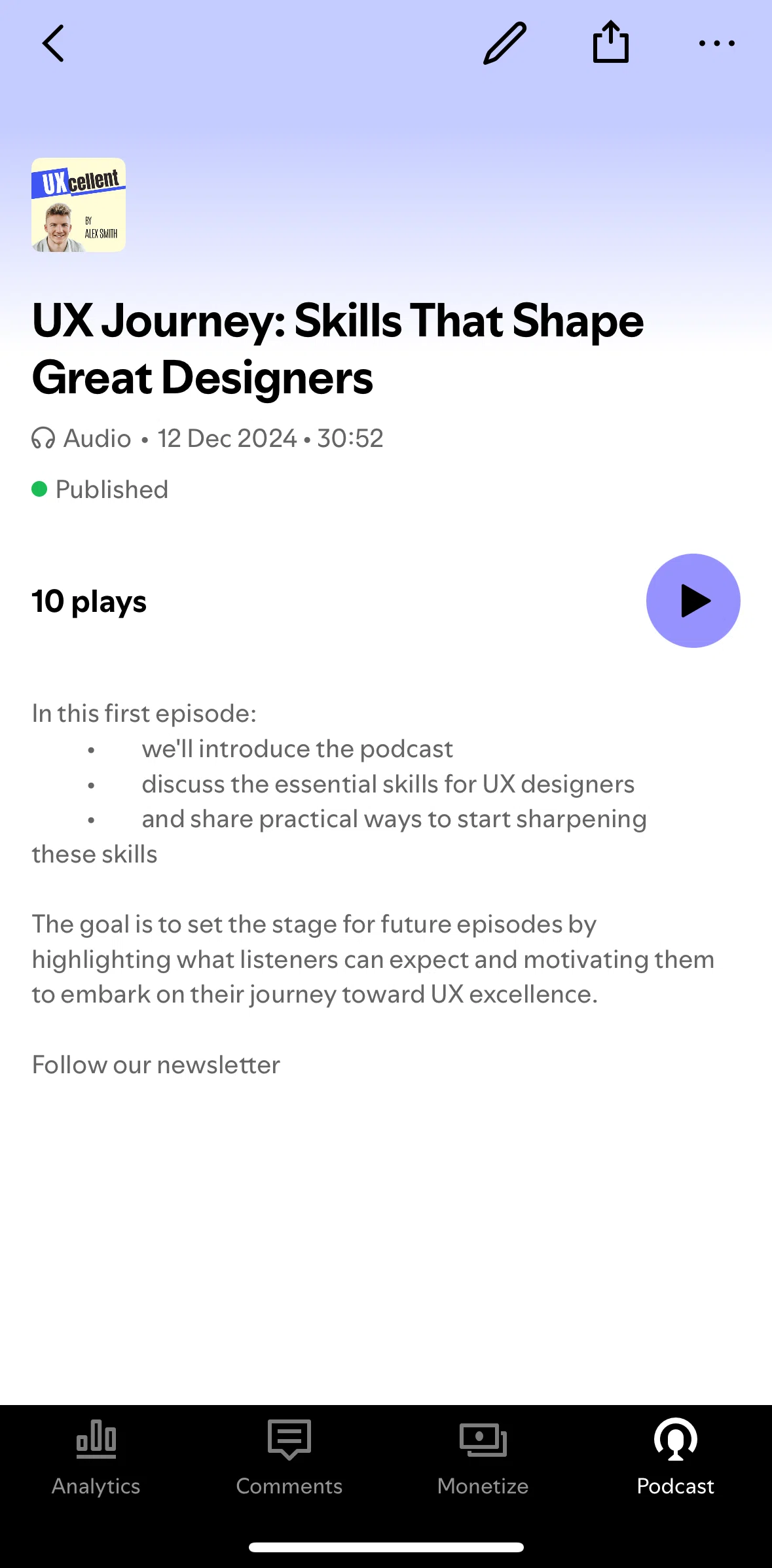 Spotify for Creators Screen screen in the Playing an episode flow