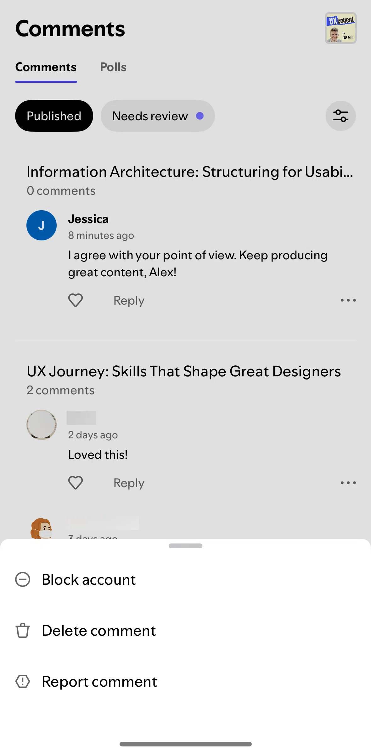 Spotify for Creators Screen screen in the Reporting a comment flow