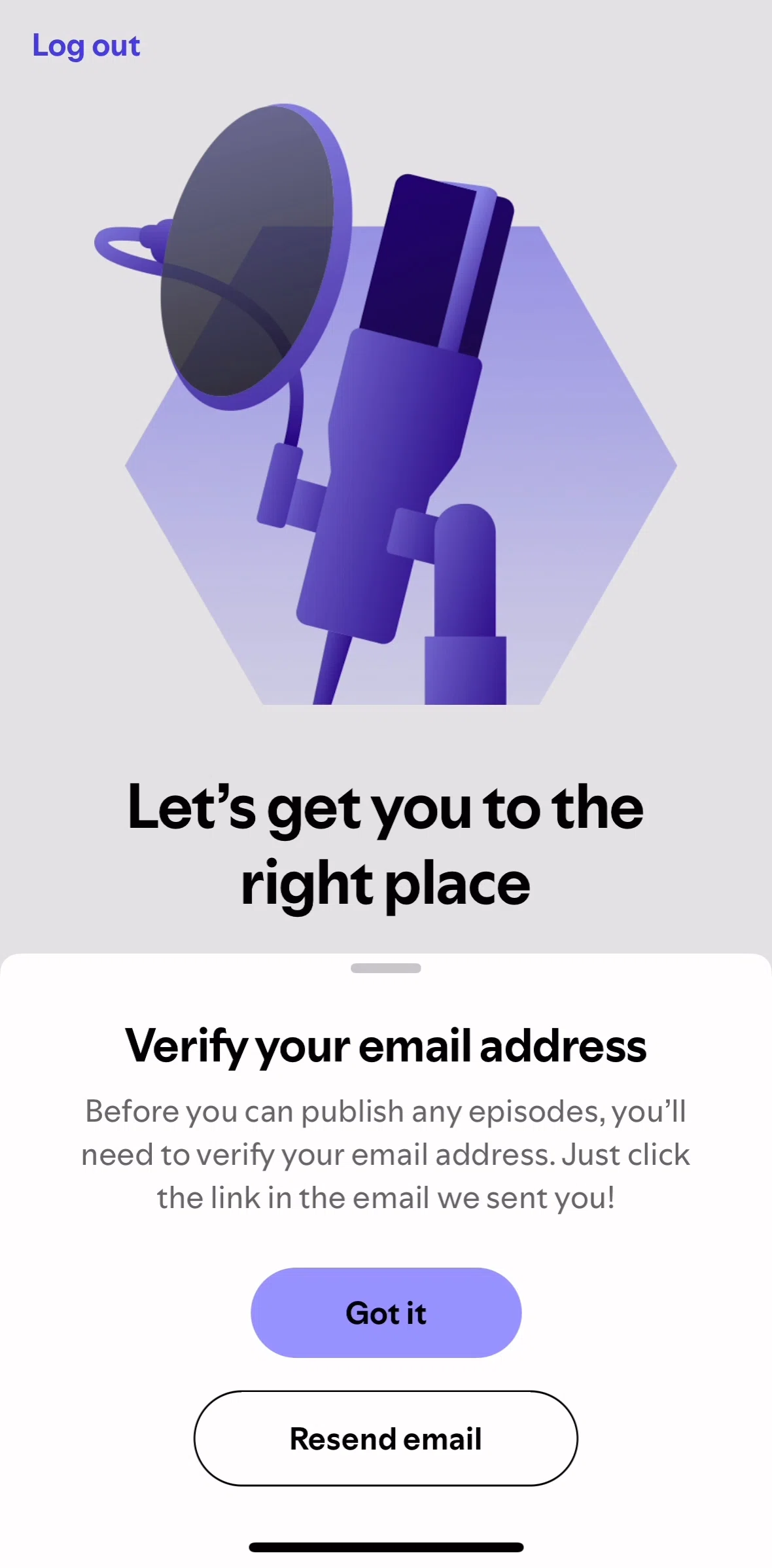 Spotify for Creators Screen screen in the Verifying email flow