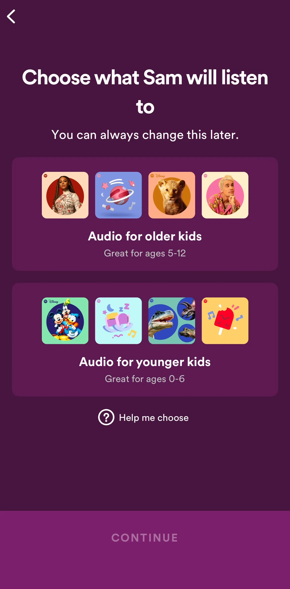 Spotify Kids Screen screen in the Audio content information flow