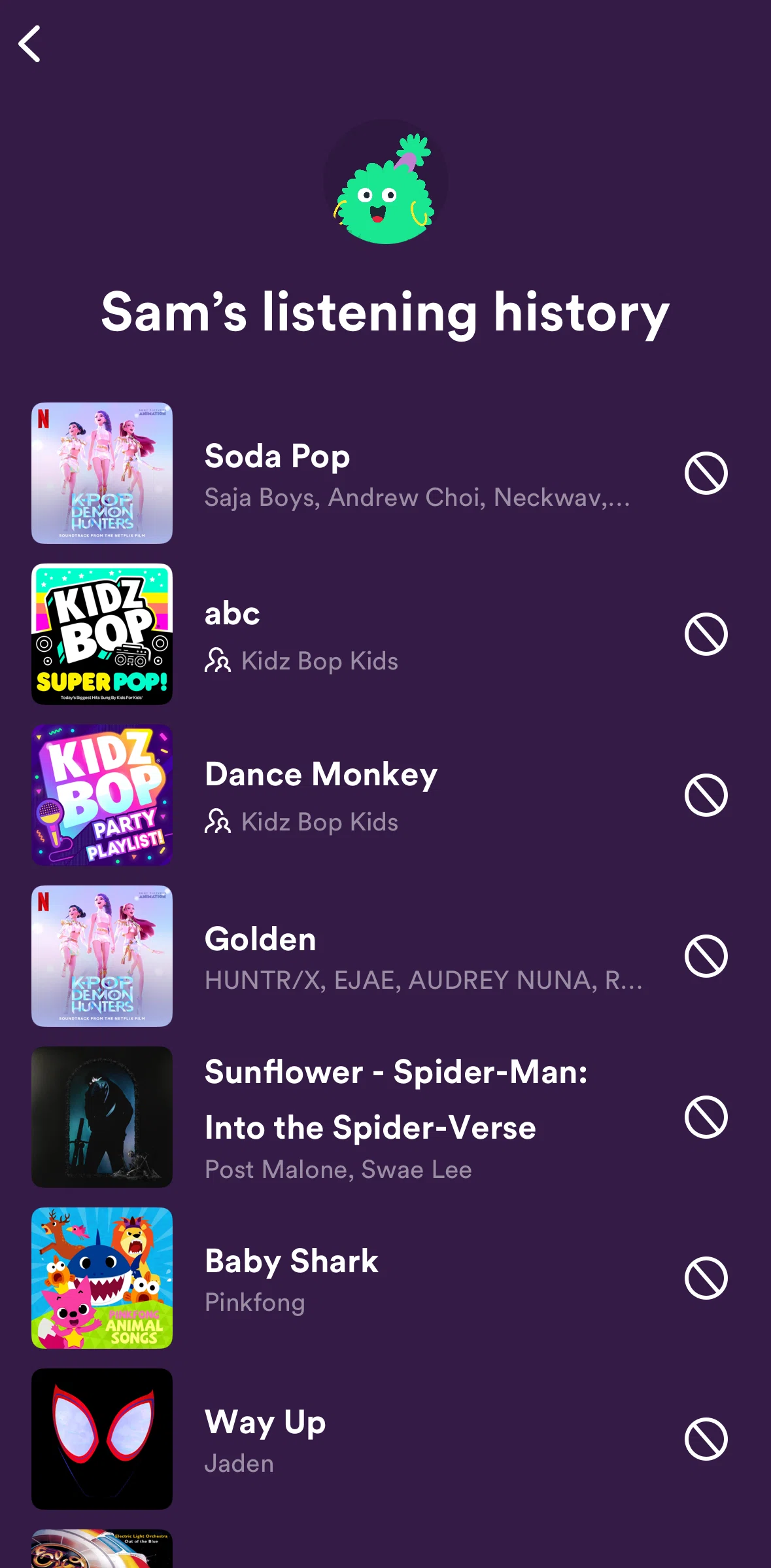 Spotify Kids Screen screen in the Blocking a content flow
