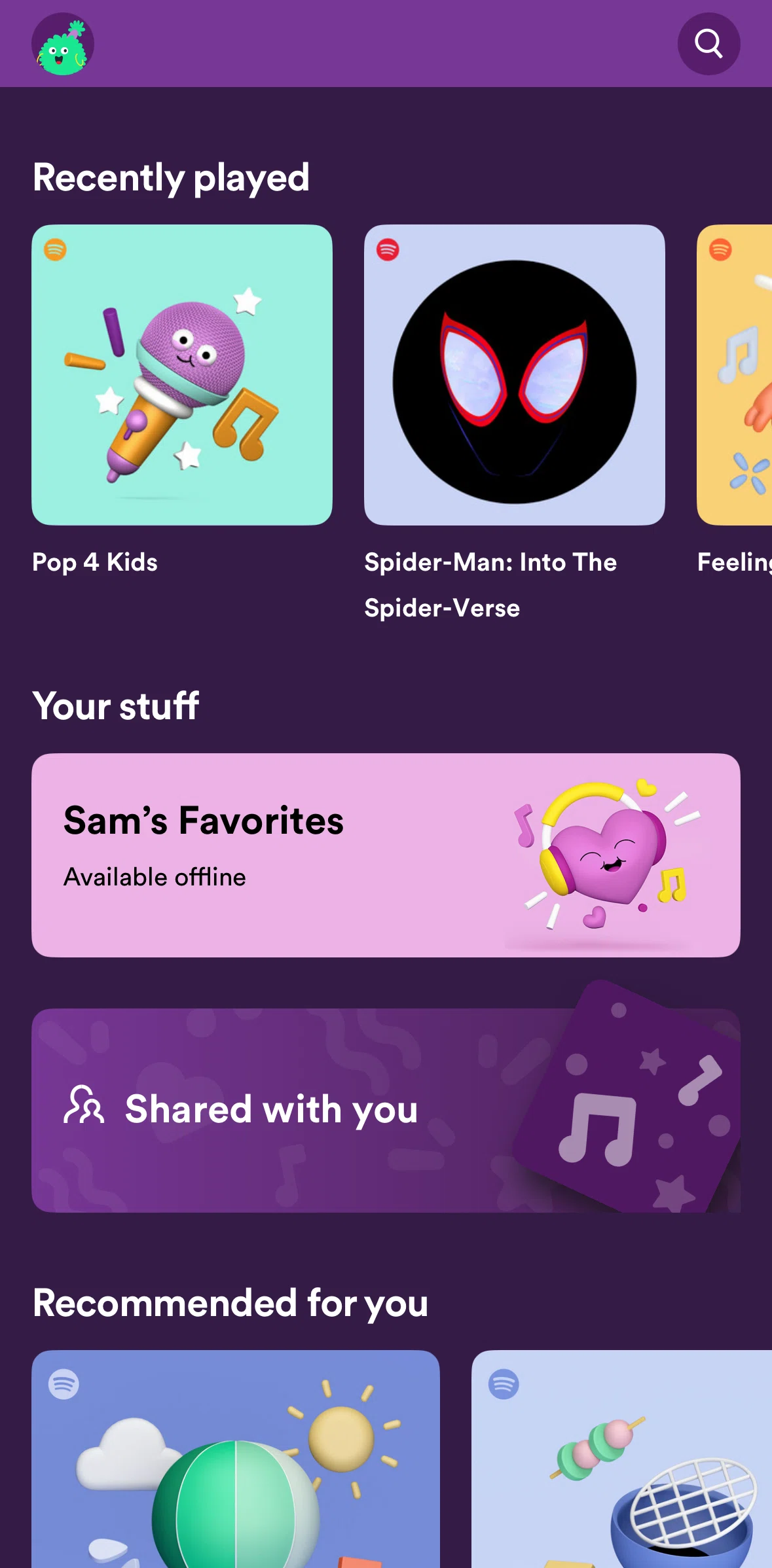 Spotify Kids Screen screen in the Searching Spotify Kids flow