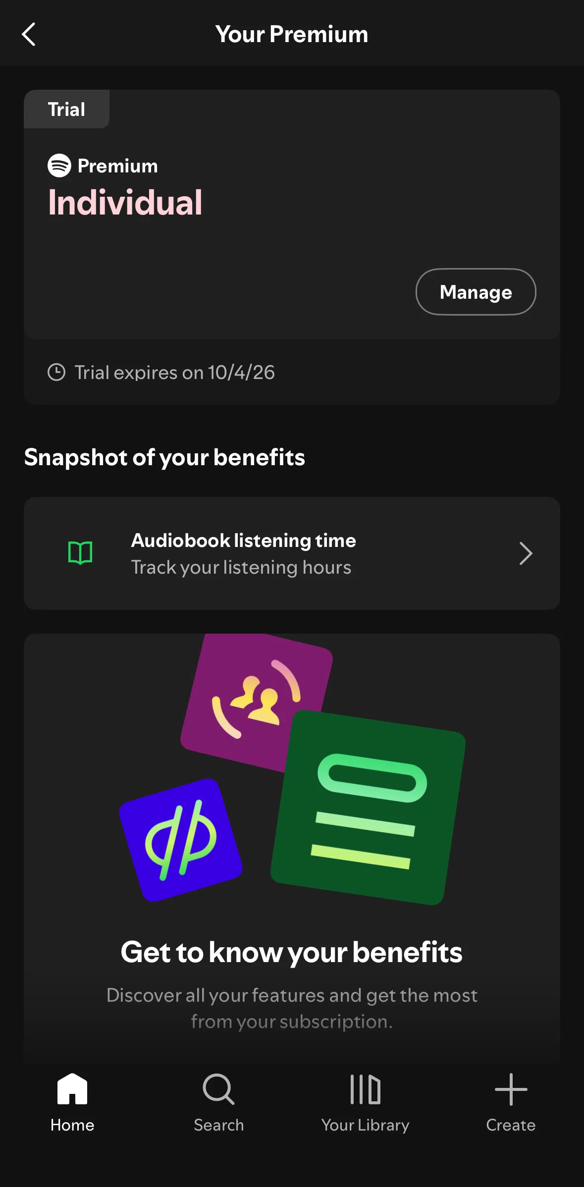 Spotify Screen screen in the Audiobook listening time flow