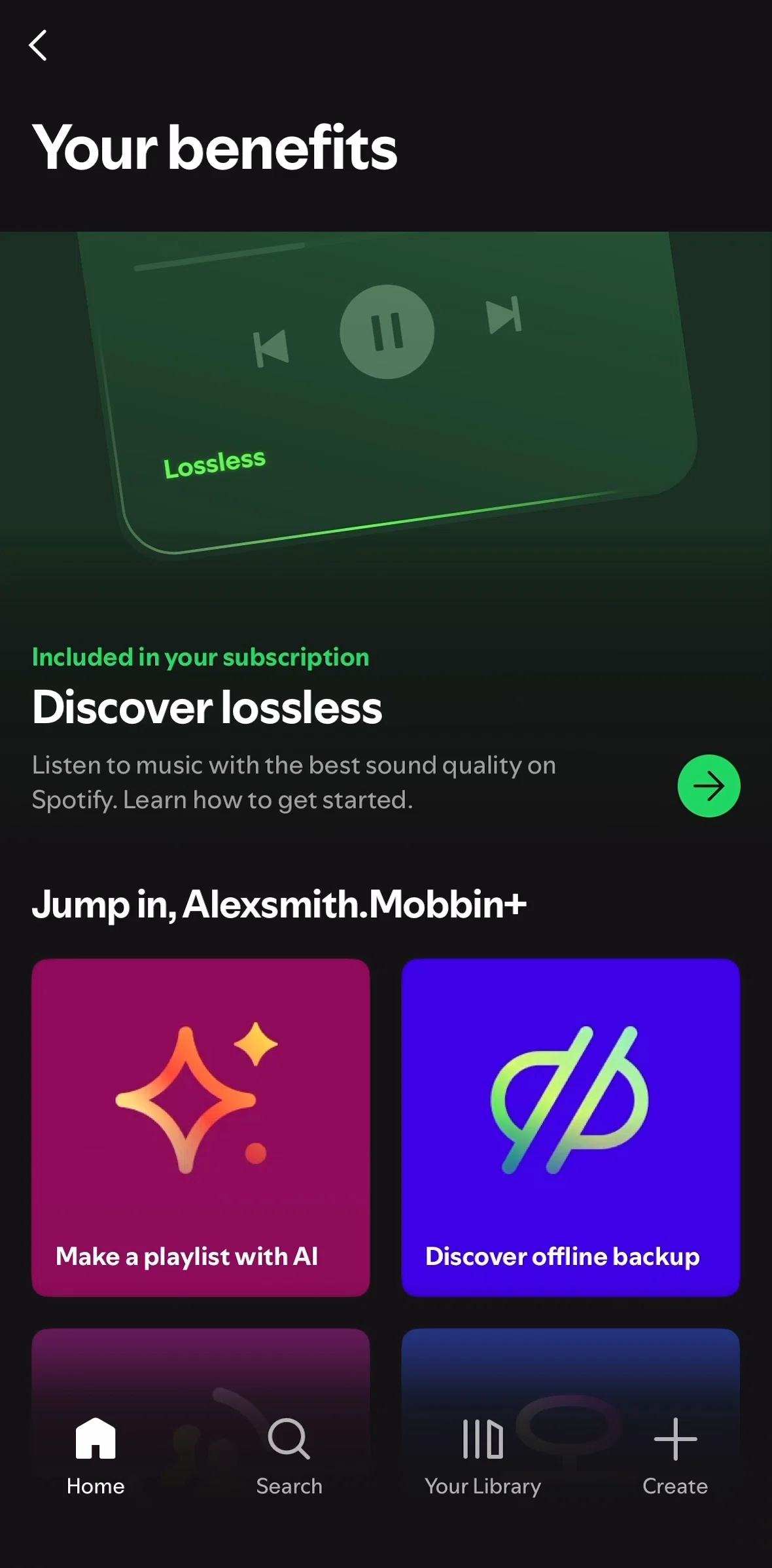 Spotify Screen screen in the Benefits (lossless) flow