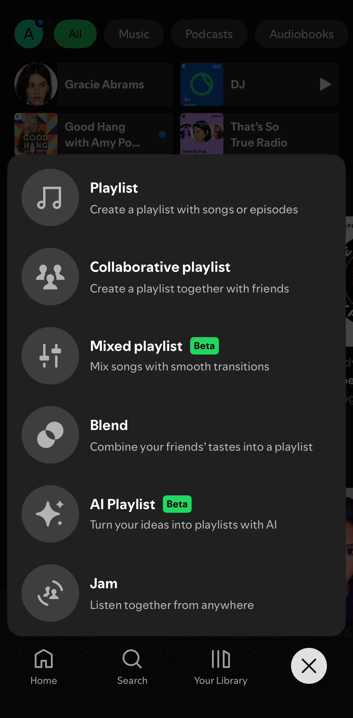 Spotify Screen screen in the Creating an AI Playlist flow