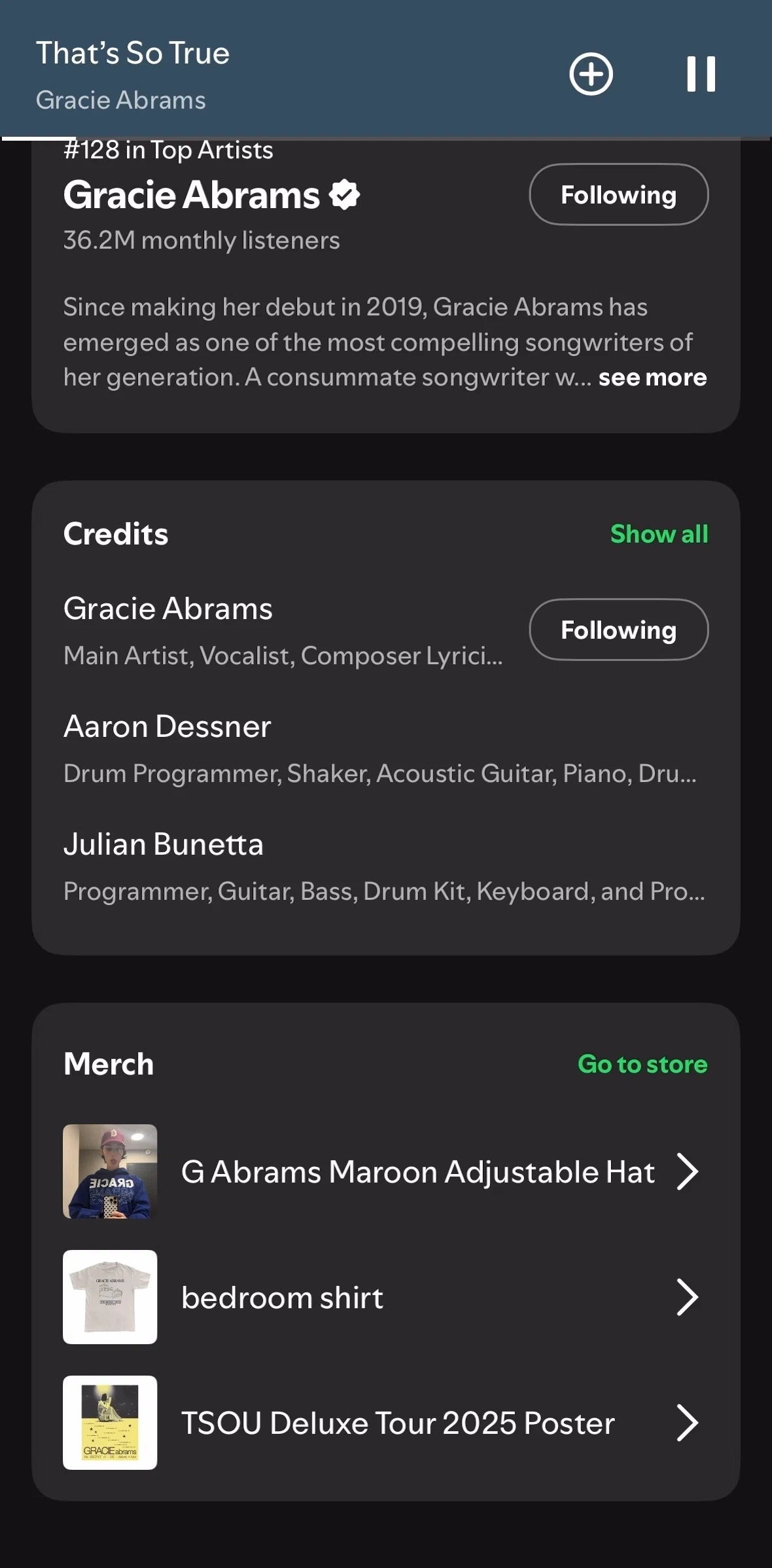 Spotify Screen screen in the Credits flow