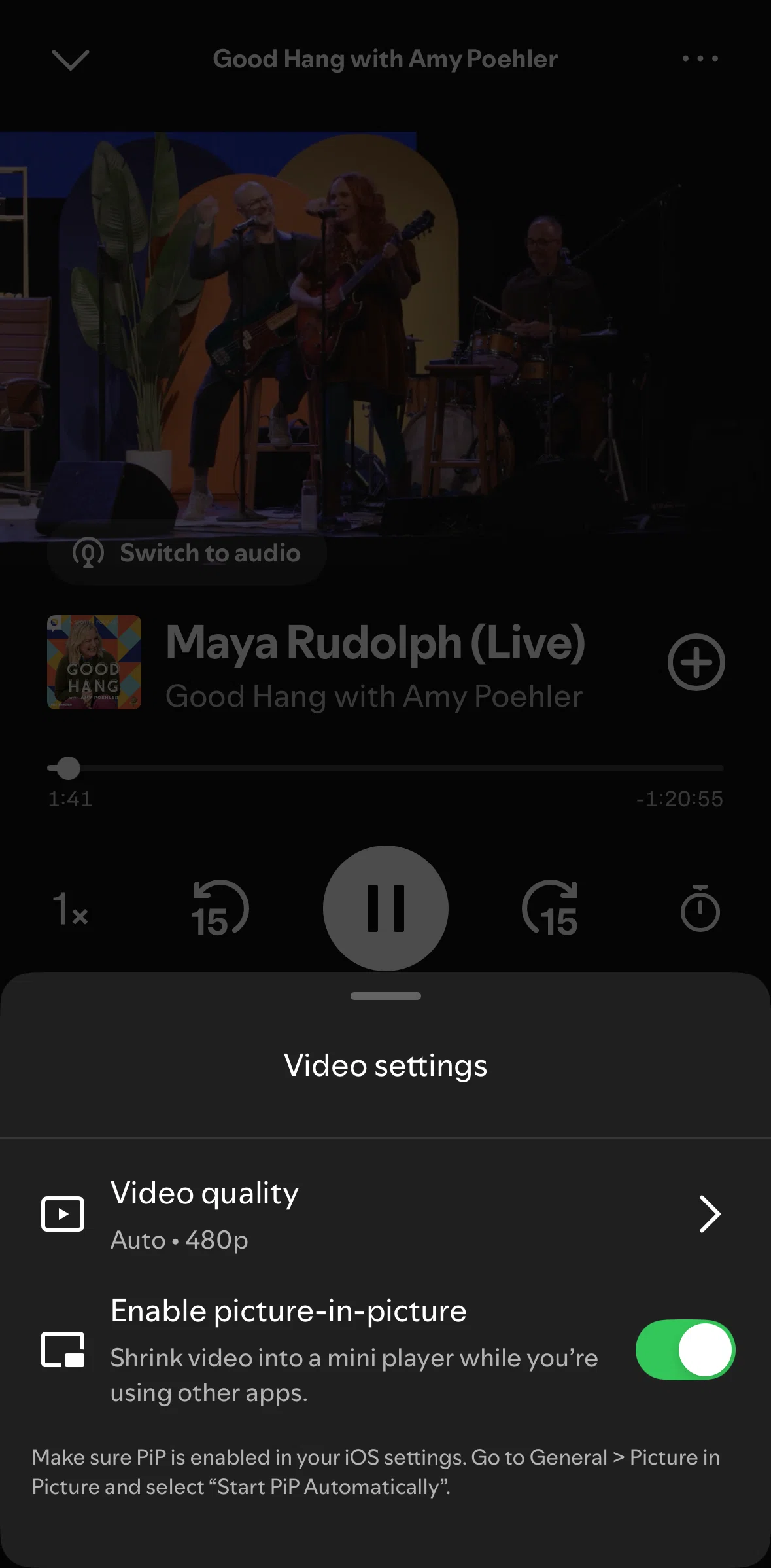 Spotify Screen screen in the Disabling picture-in-picture flow