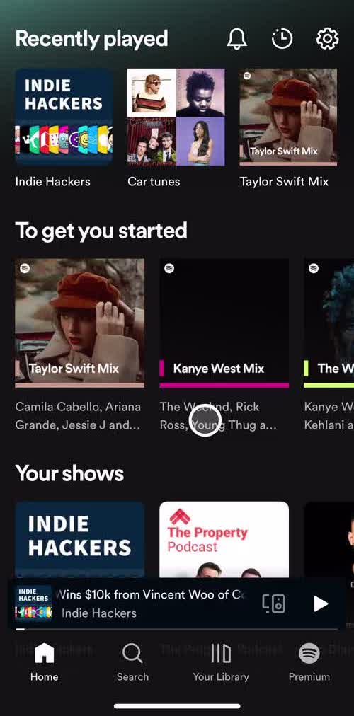 Spotify Home screen in the Discovering Content flow