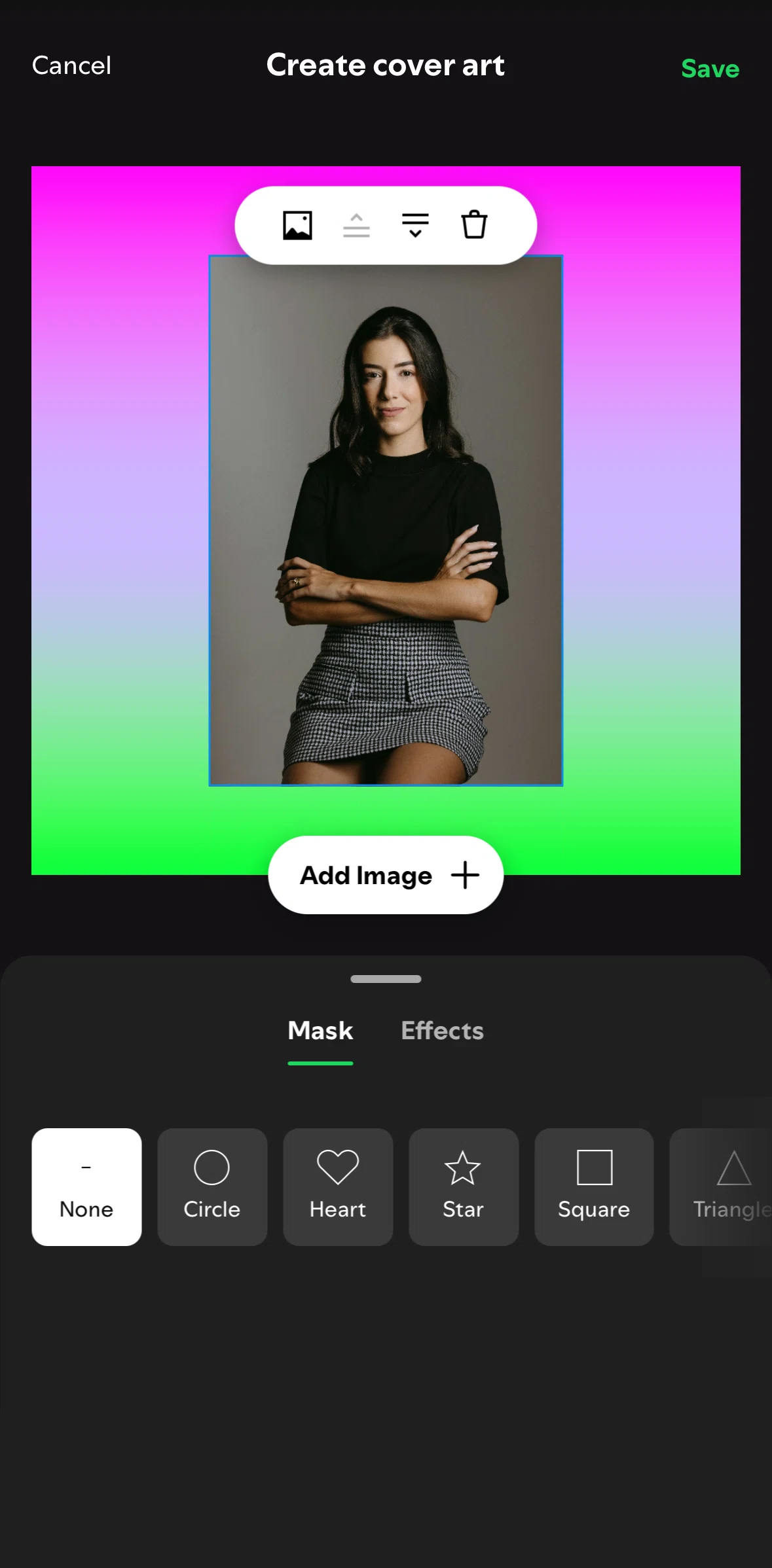 Spotify Screen screen in the Editing an image flow
