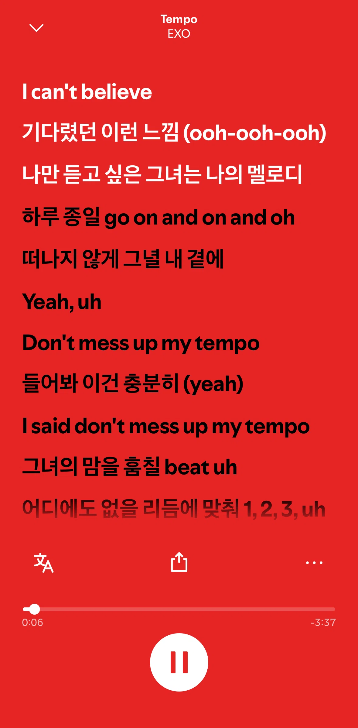 Spotify Screen screen in the Enabling translated lyrics flow