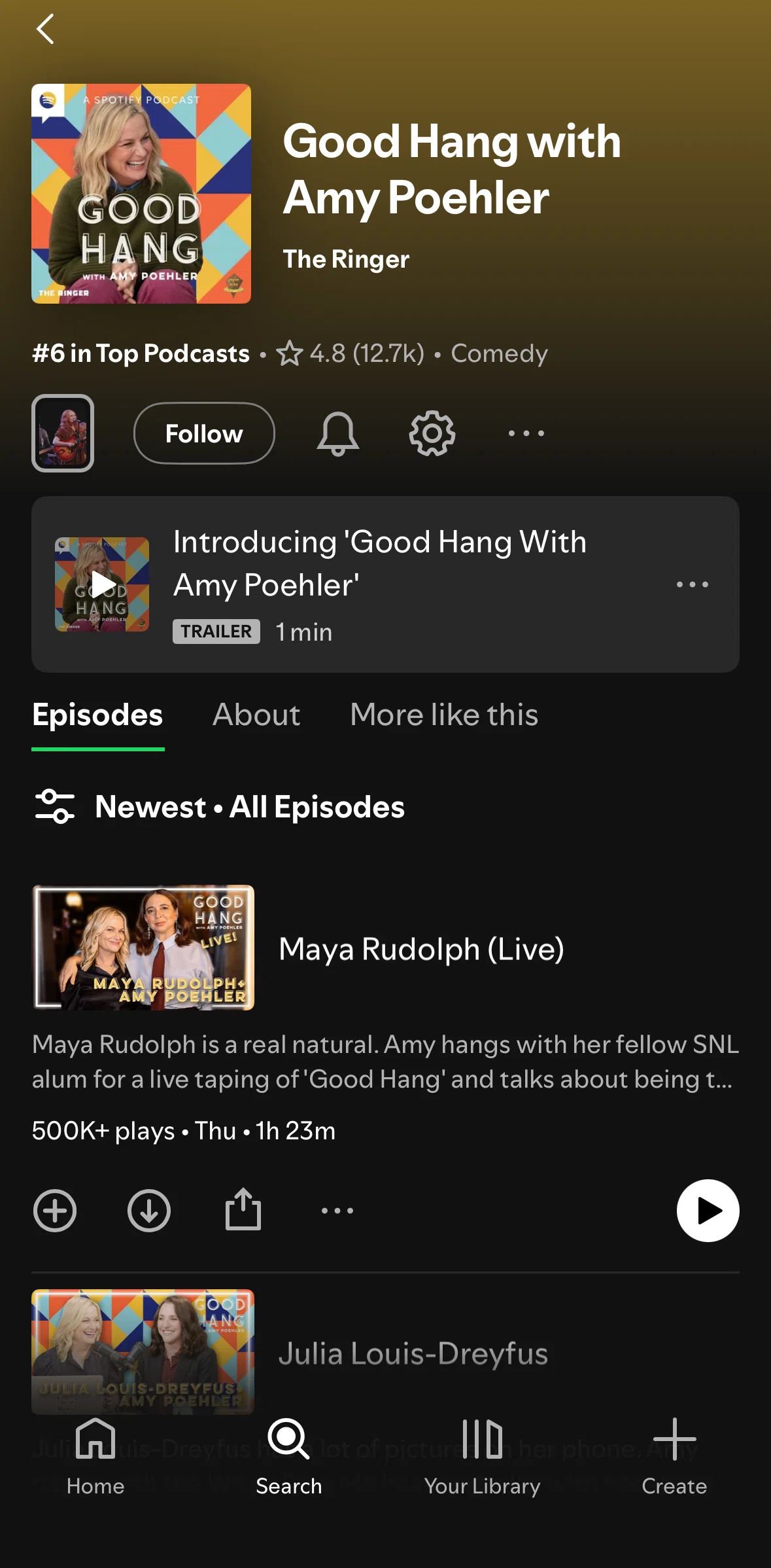 Spotify Screen screen in the Following a podcast flow