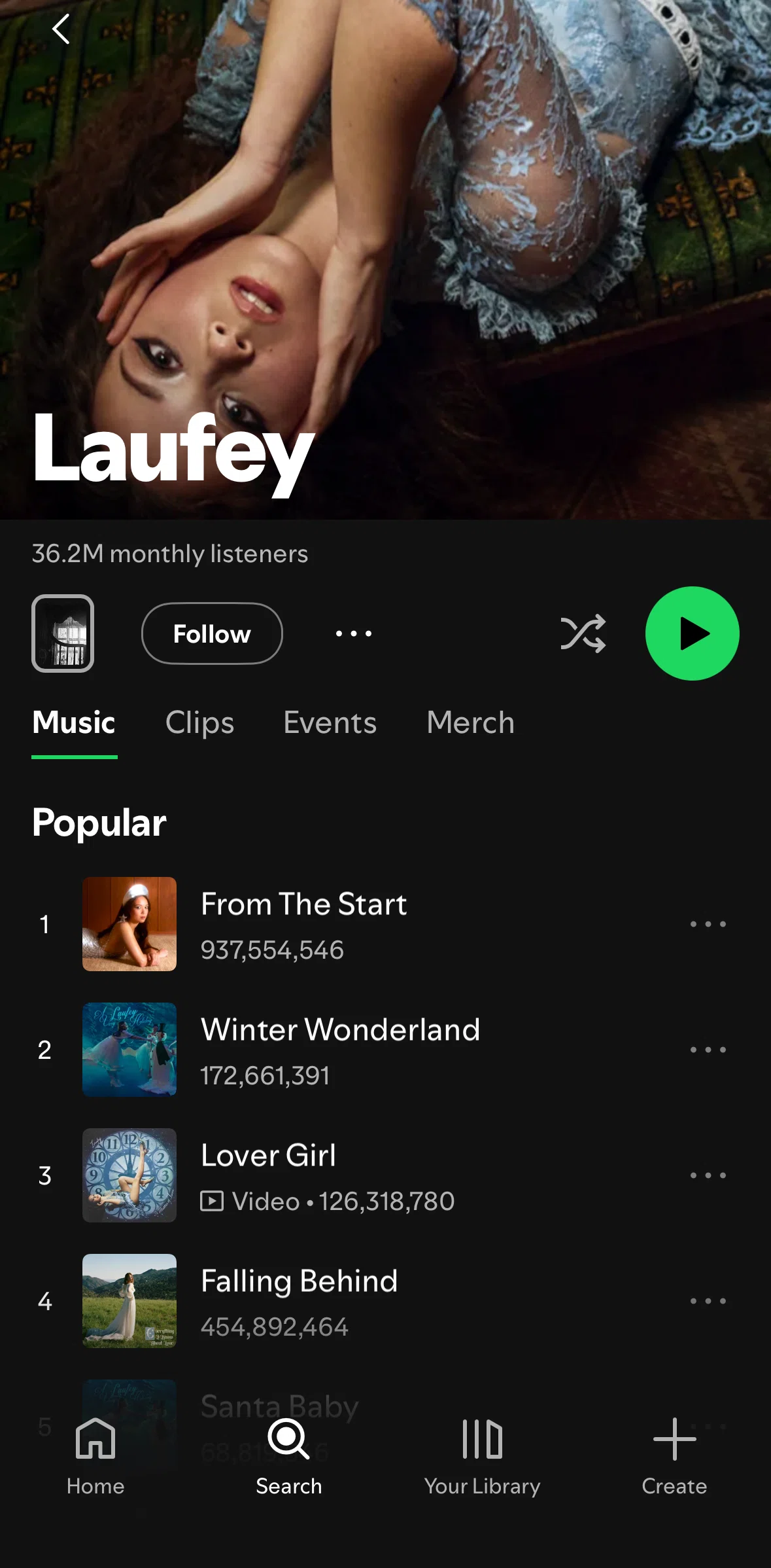 Spotify Screen screen in the Following an artist flow