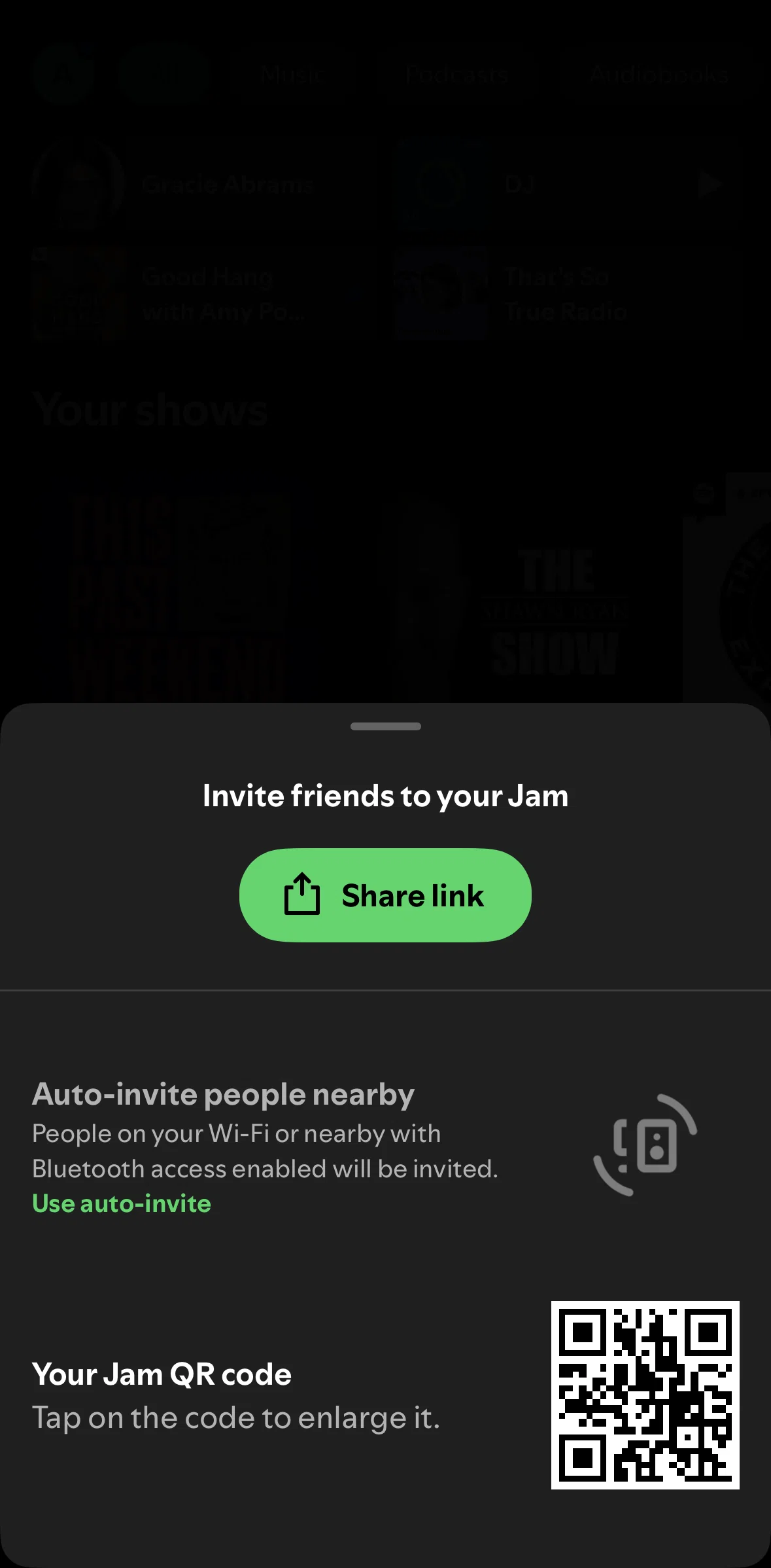 Spotify Screen screen in the Jam QR code flow