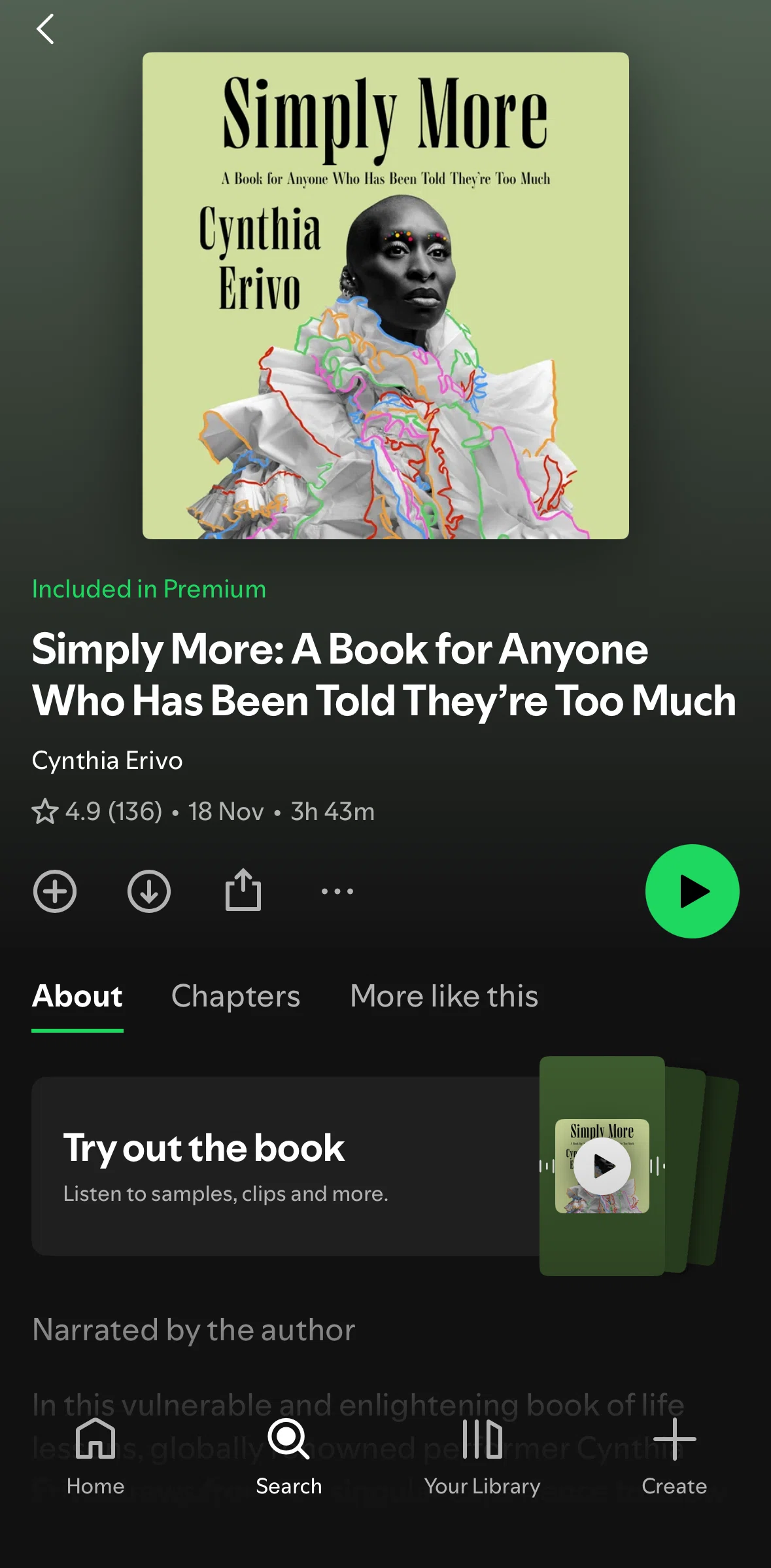 Spotify Screen screen in the Listening to a chapter flow